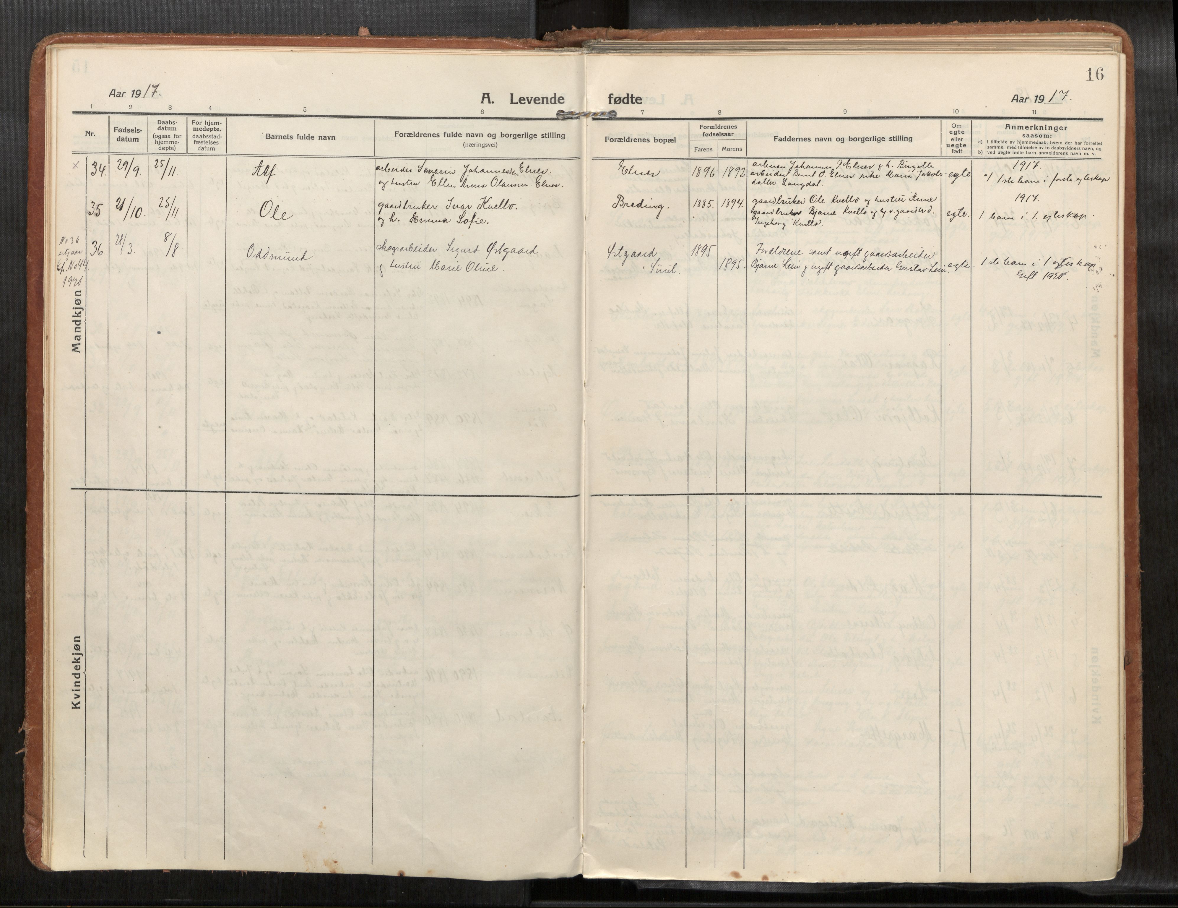 Verdal sokneprestkontor, SAT/A-1156/2/H/Haa/L0004: Parish register (official) no. 4, 1916-1928, p. 16