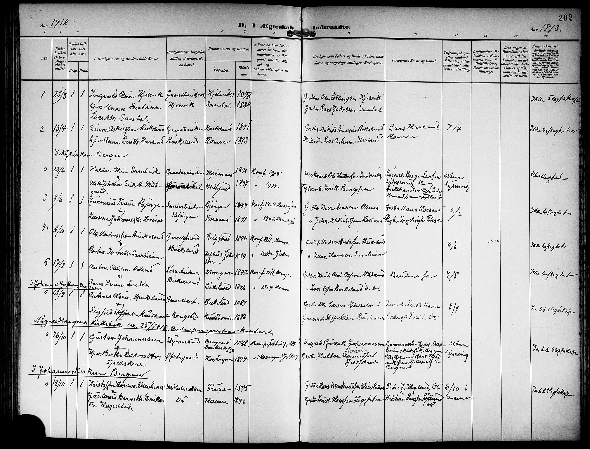 Hamre sokneprestembete, SAB/A-75501/H/Ha/Hab: Parish register (copy) no. B 4, 1898-1919, p. 202