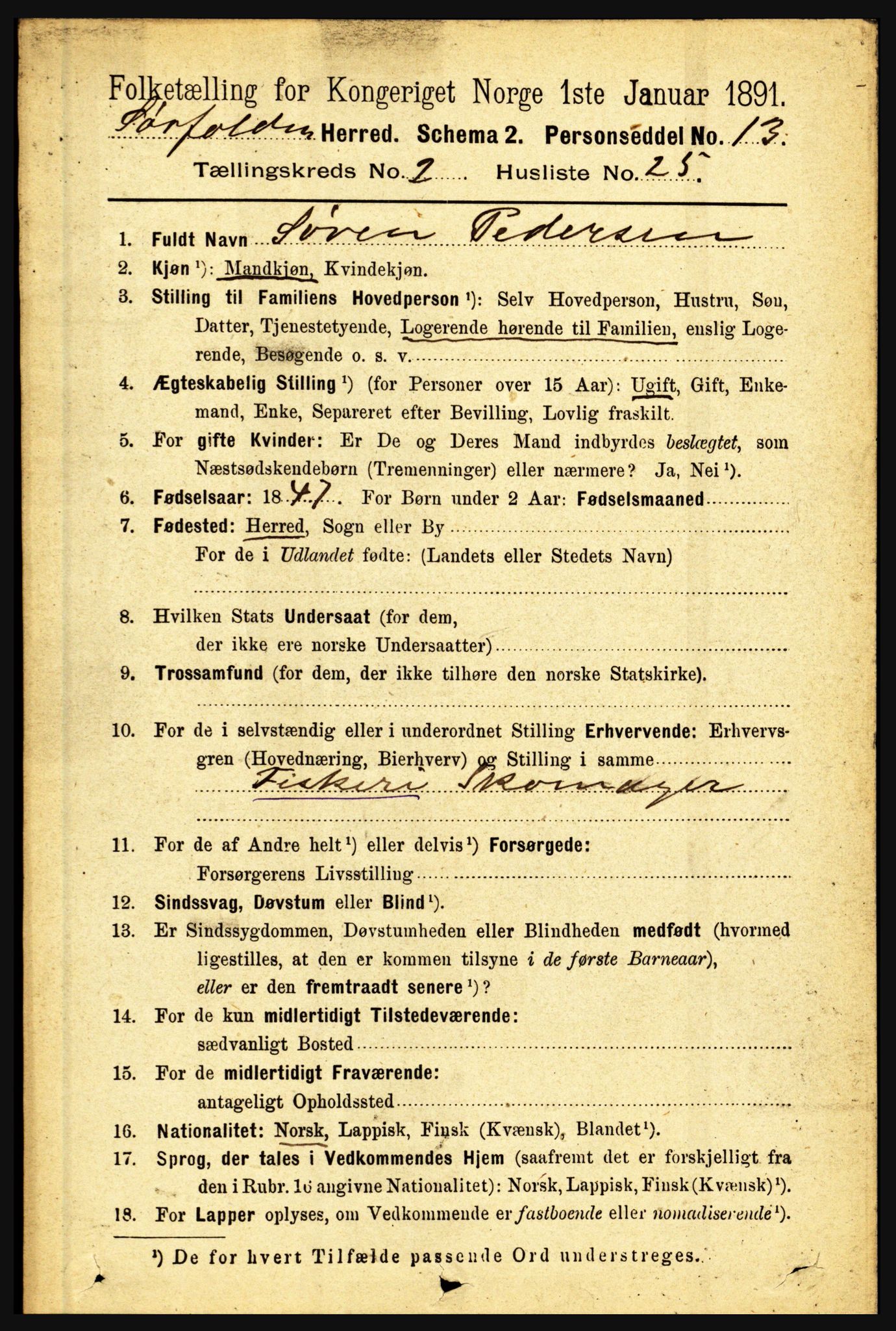 RA, 1891 census for 1845 Sørfold, 1891, p. 380