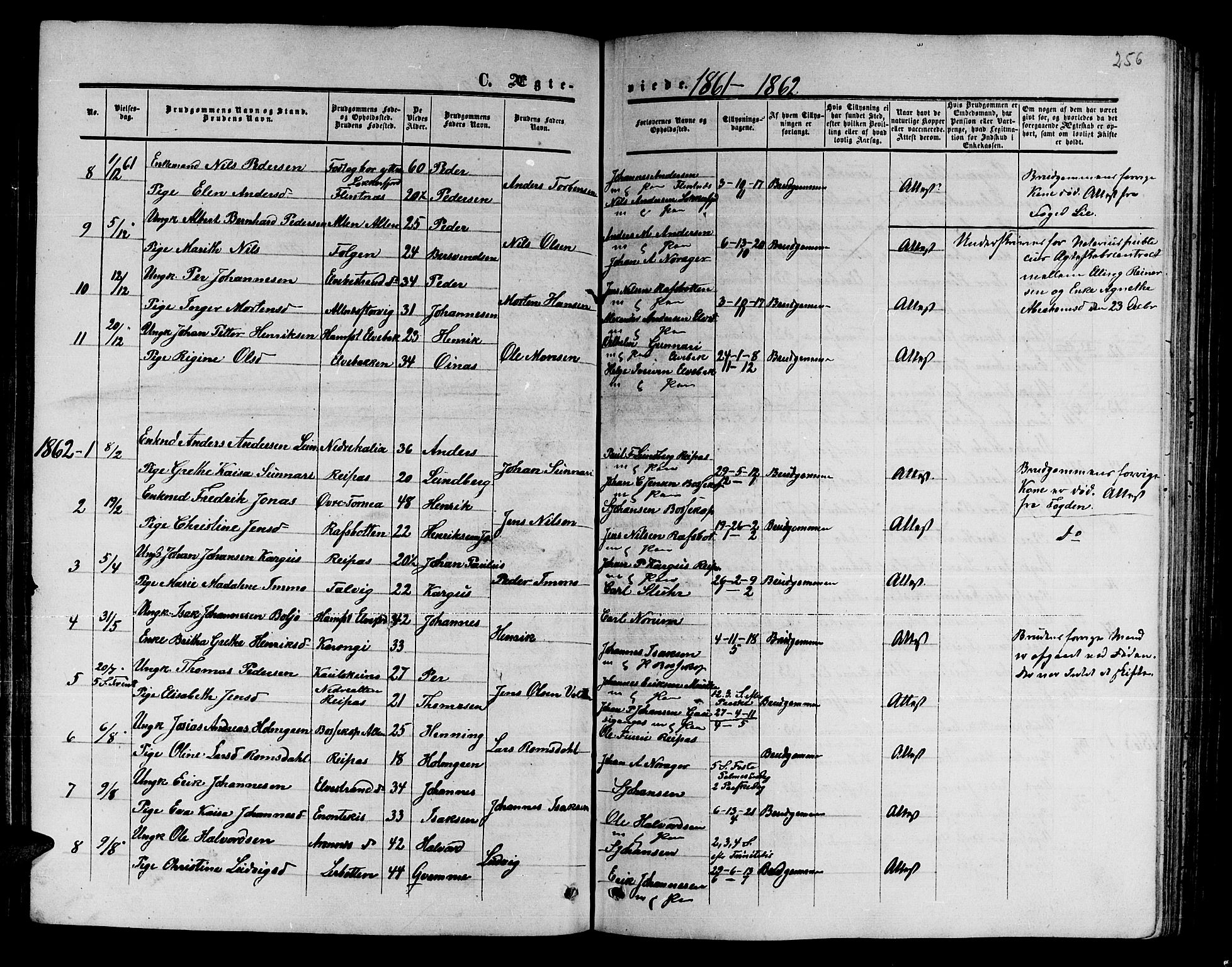 Alta sokneprestkontor, AV/SATØ-S-1338/H/Hb/L0001.klokk: Parish register (copy) no. 1, 1858-1878, p. 255-256