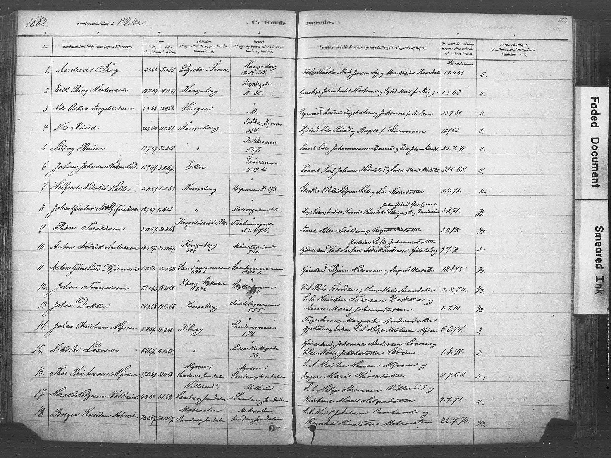 Kongsberg kirkebøker, AV/SAKO-A-22/F/Fb/L0001: Parish register (official) no. II 1, 1878-1886, p. 122