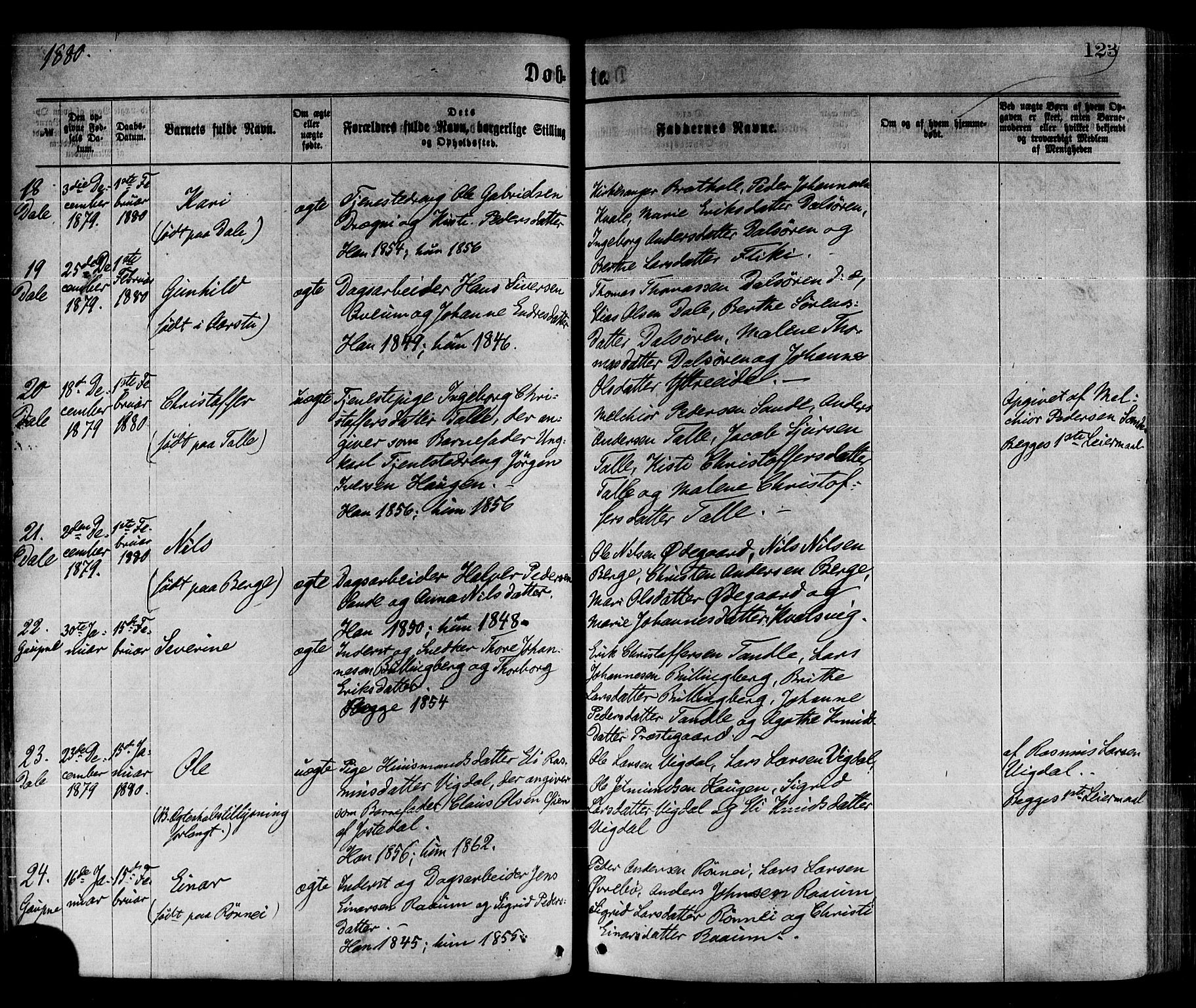 Luster sokneprestembete, AV/SAB-A-81101/H/Haa/Haaa/L0010: Parish register (official) no. A 10, 1871-1886, p. 123