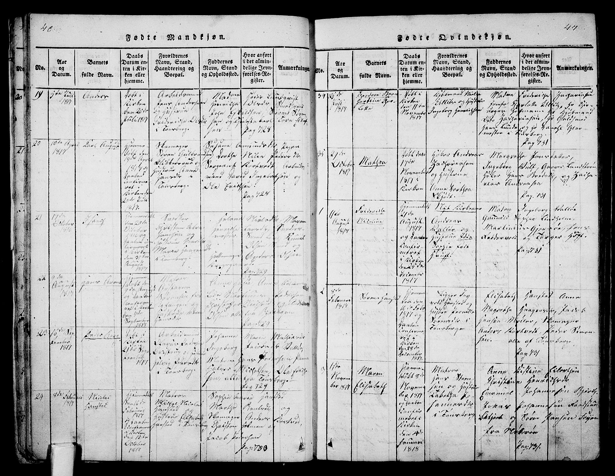 Tønsberg kirkebøker, AV/SAKO-A-330/F/Fa/L0004: Parish register (official) no. I 4, 1813-1826, p. 46-47