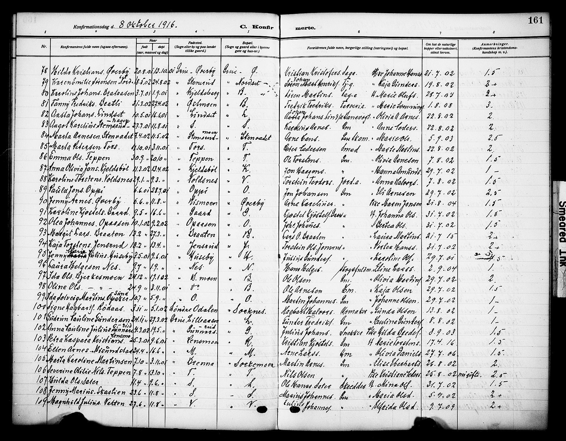 Grue prestekontor, SAH/PREST-036/H/Ha/Haa/L0015: Parish register (official) no. 15, 1911-1922, p. 161