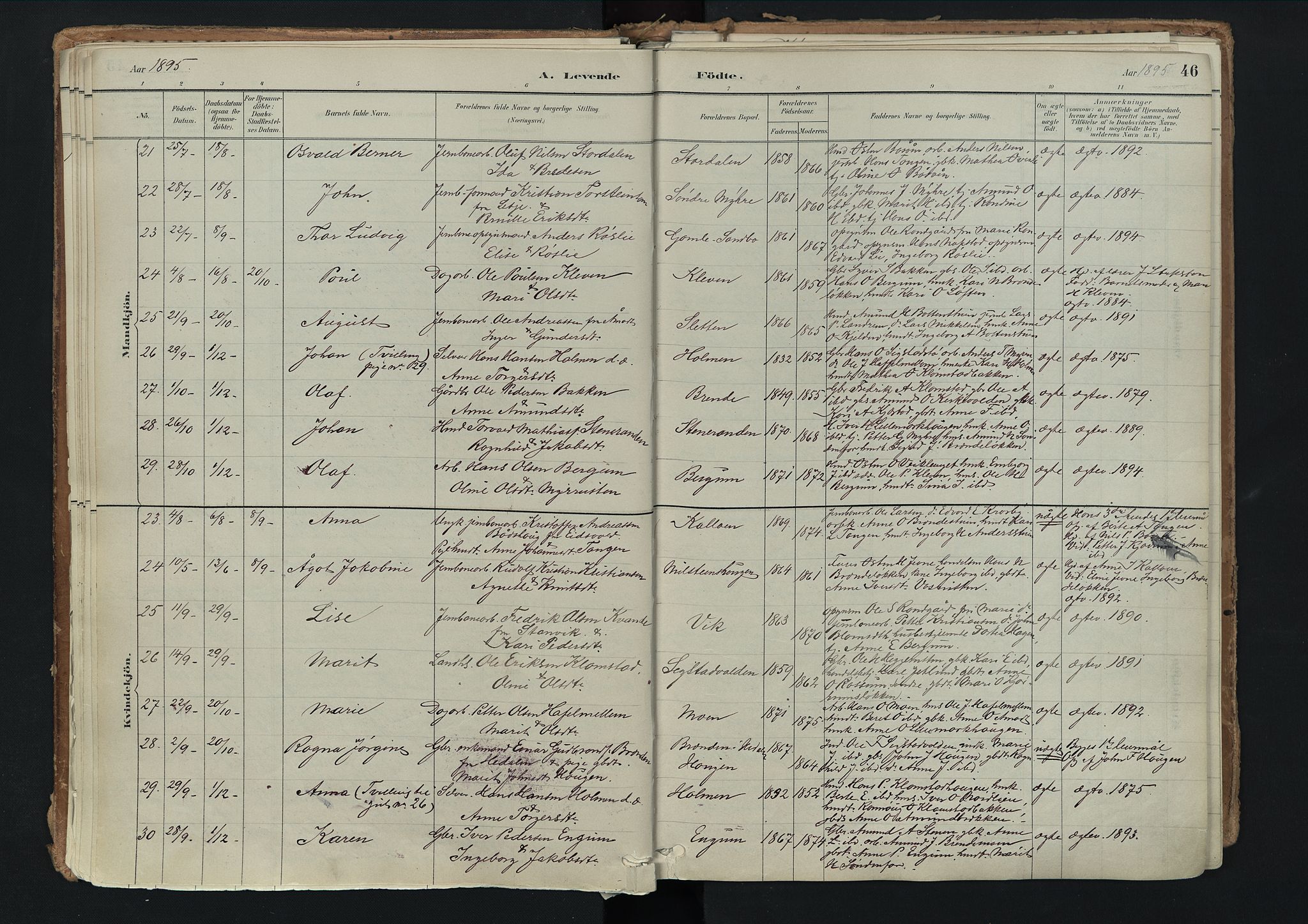Nord-Fron prestekontor, SAH/PREST-080/H/Ha/Haa/L0003: Parish register (official) no. 3, 1884-1914, p. 46