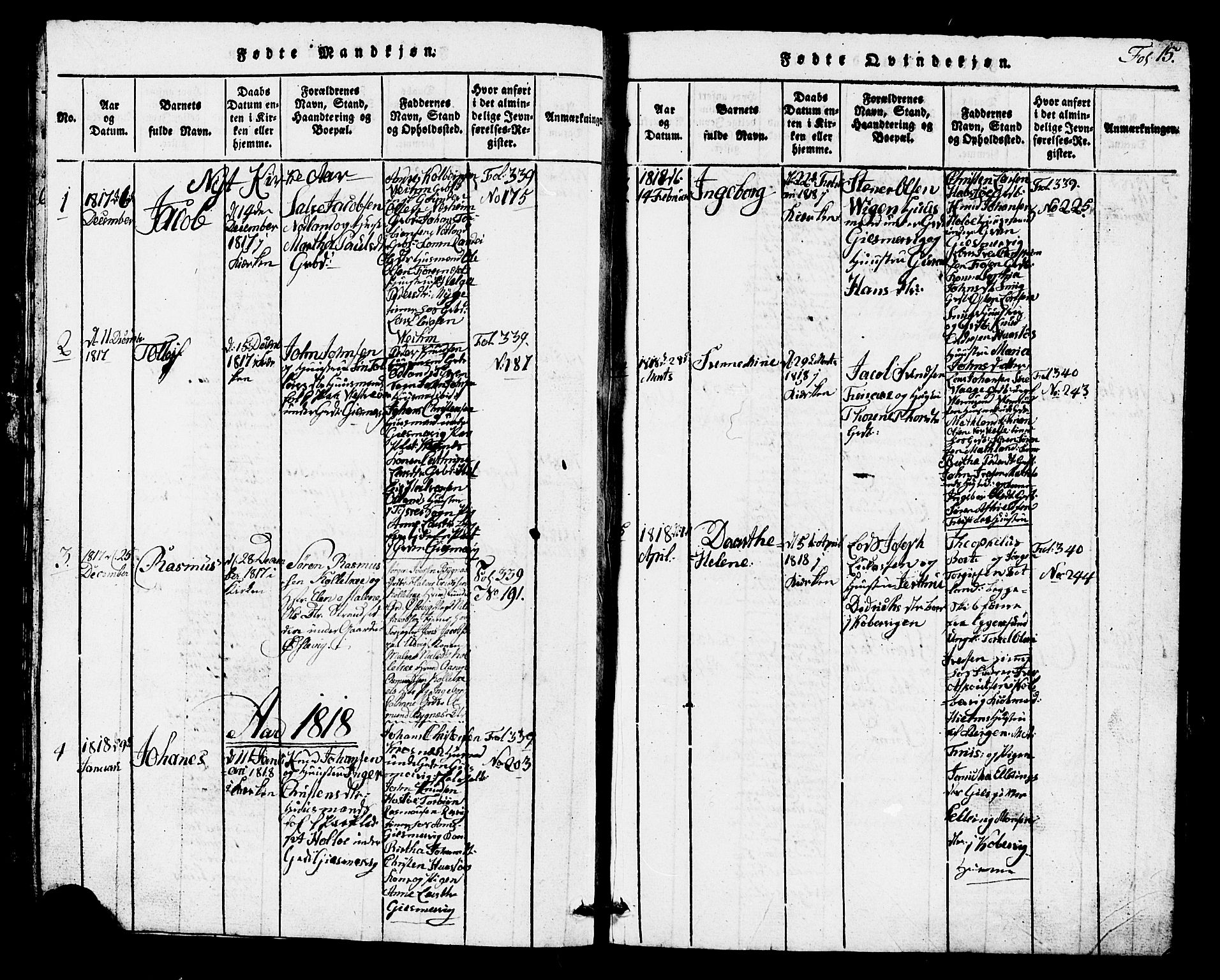 Avaldsnes sokneprestkontor, AV/SAST-A -101851/H/Ha/Hab/L0001: Parish register (copy) no. B 1, 1816-1825, p. 15