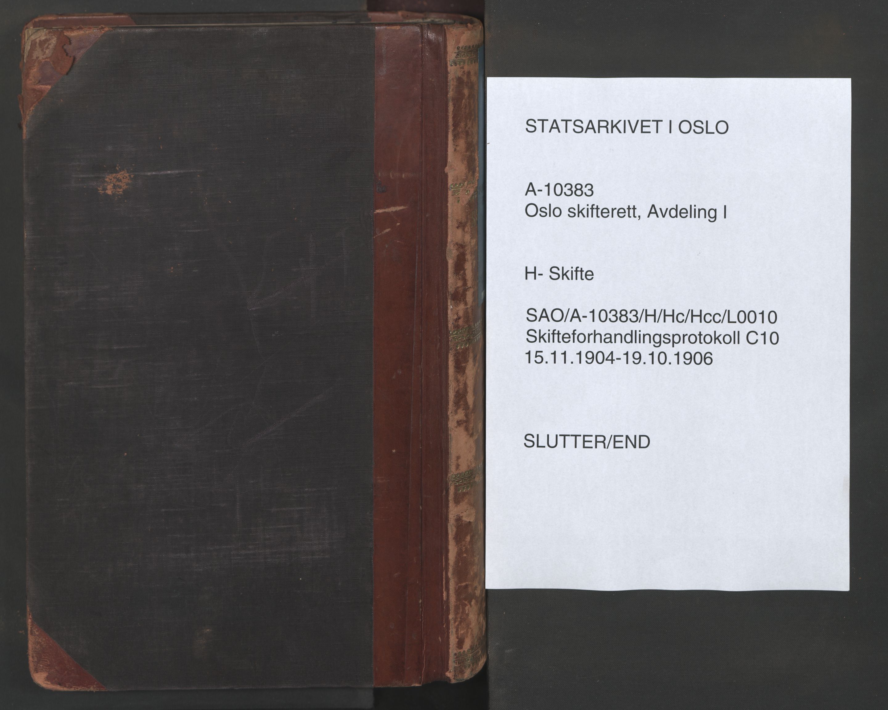 Oslo skifterett, SAO/A-10383/H/Hc/Hcc/L0010: Skifteforhandlingsprotokoll, 1904-1906
