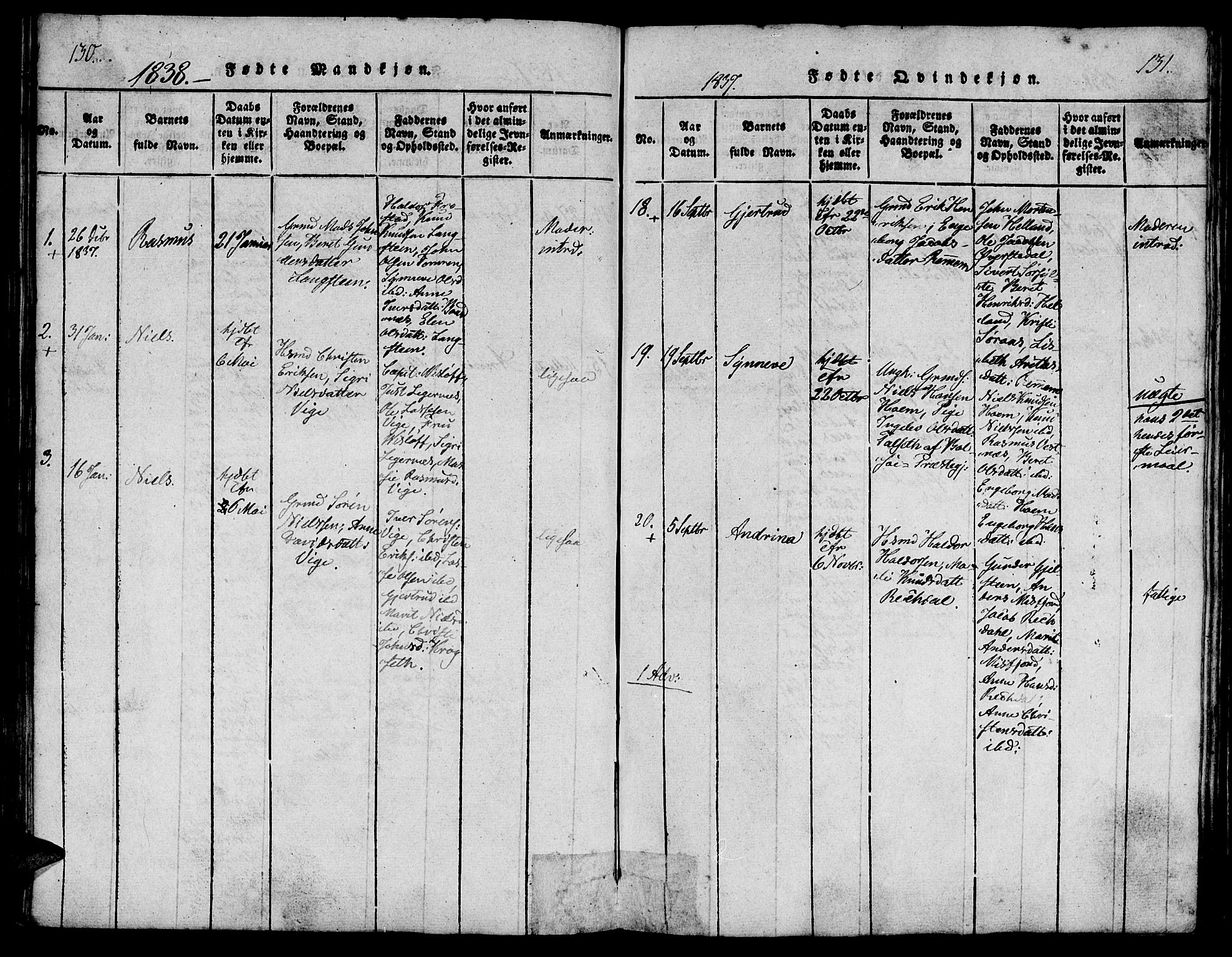 Ministerialprotokoller, klokkerbøker og fødselsregistre - Møre og Romsdal, SAT/A-1454/539/L0528: Parish register (official) no. 539A01, 1818-1847, p. 130-131