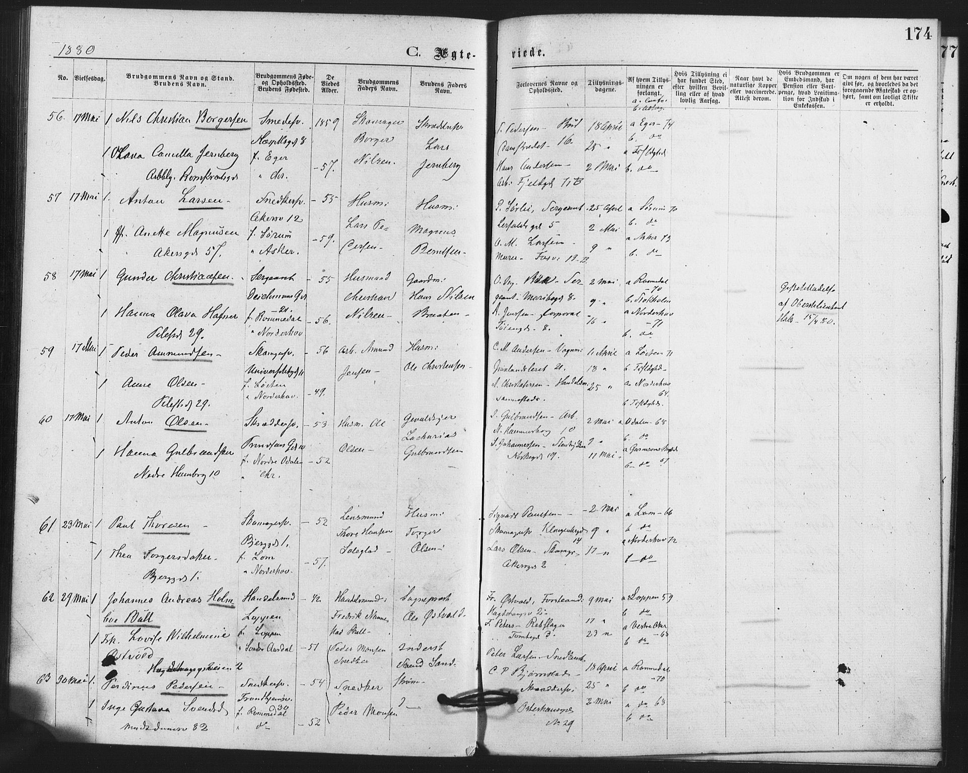 Trefoldighet prestekontor Kirkebøker, SAO/A-10882/F/Fc/L0002: Parish register (official) no. III 2, 1874-1881, p. 174