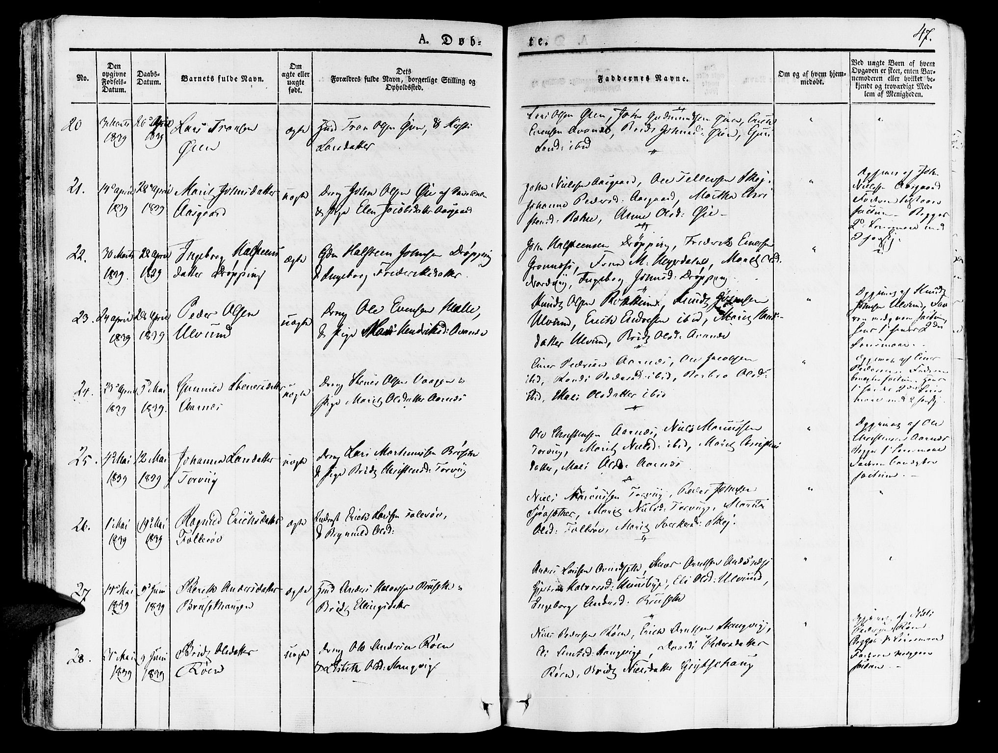 Ministerialprotokoller, klokkerbøker og fødselsregistre - Møre og Romsdal, AV/SAT-A-1454/592/L1024: Parish register (official) no. 592A03 /1, 1831-1849, p. 47