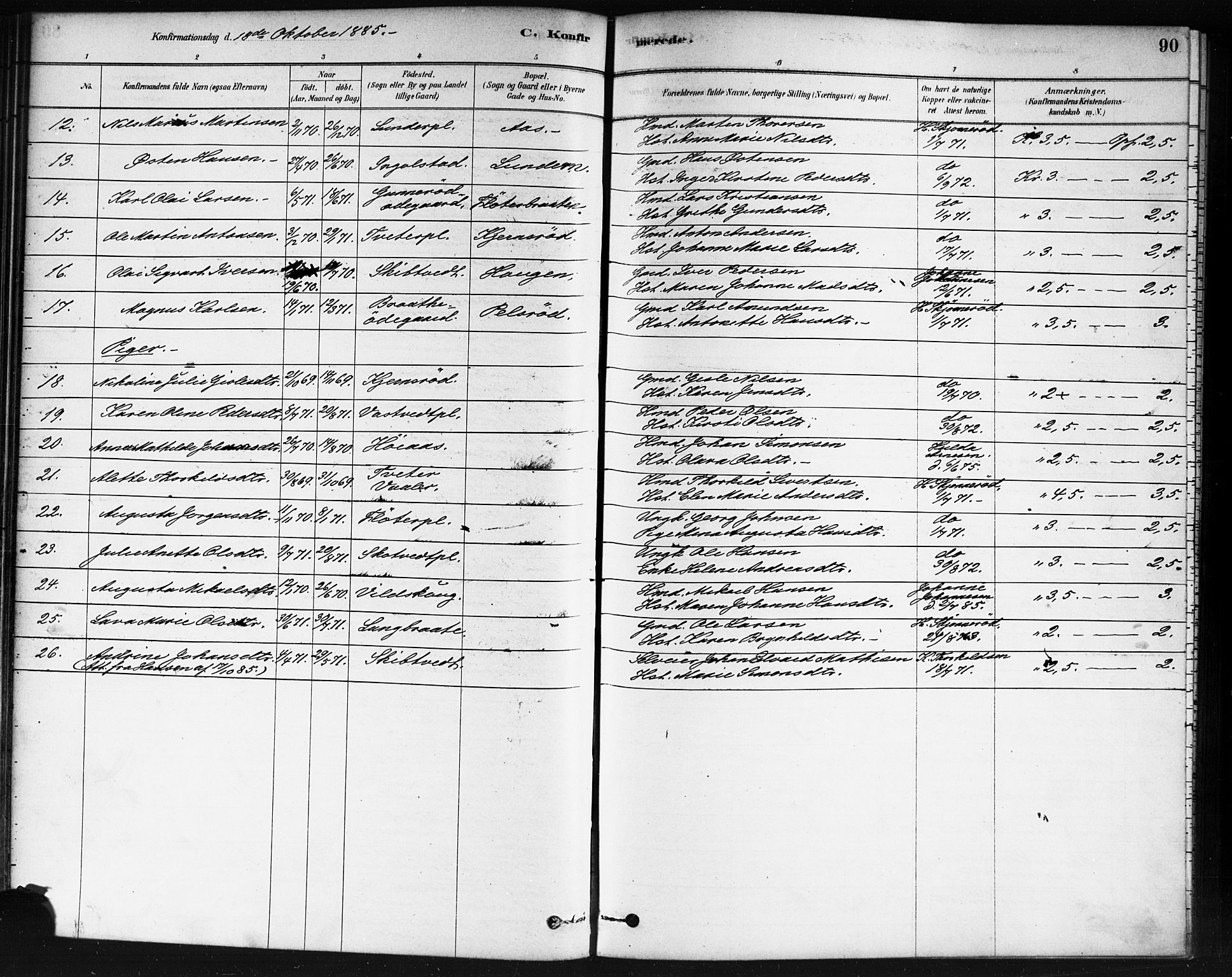 Våler prestekontor Kirkebøker, AV/SAO-A-11083/F/Fb/L0001: Parish register (official) no. II 1, 1878-1896, p. 90