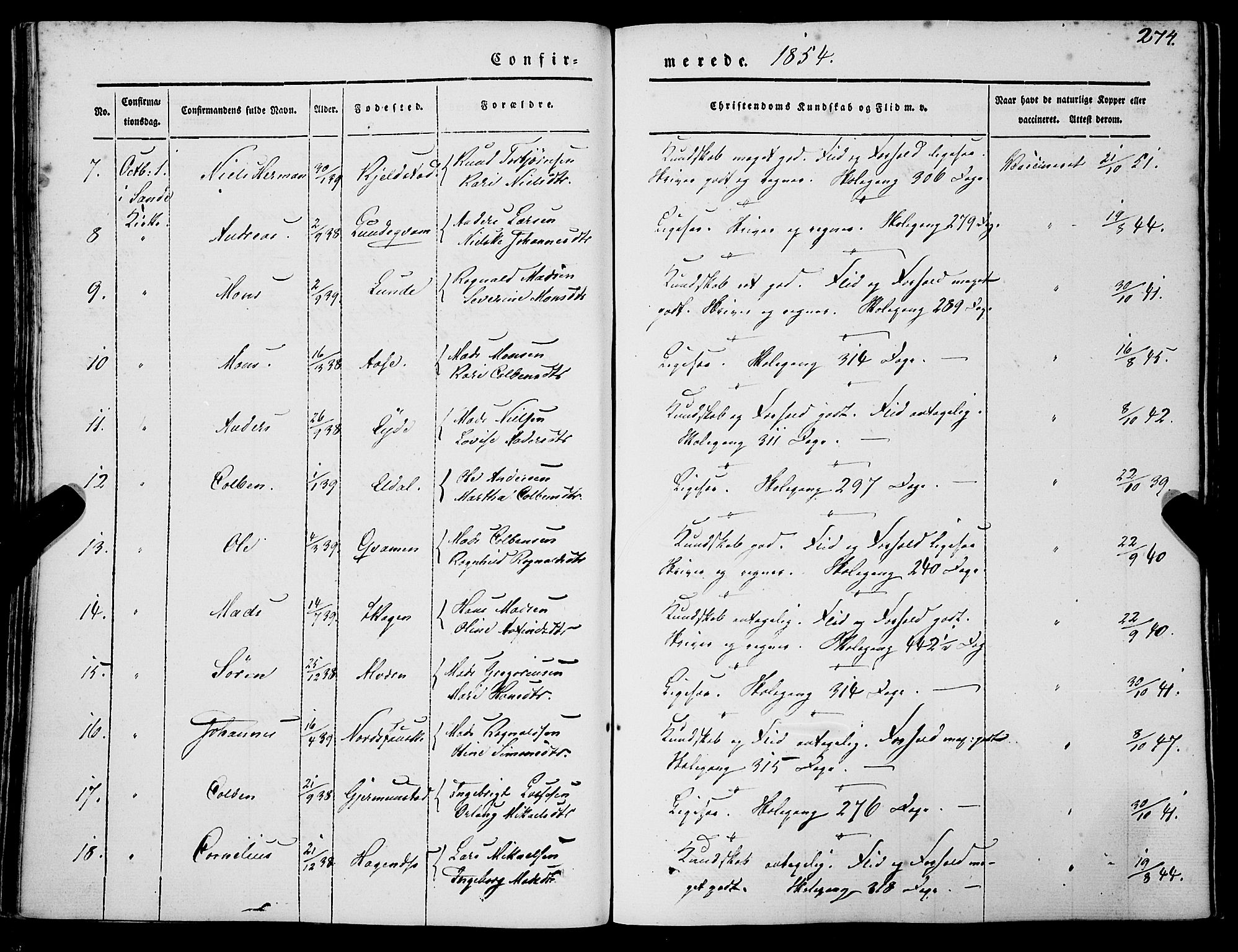 Gaular sokneprestembete, SAB/A-80001/H/Haa: Parish register (official) no. A 4I, 1840-1859, p. 274