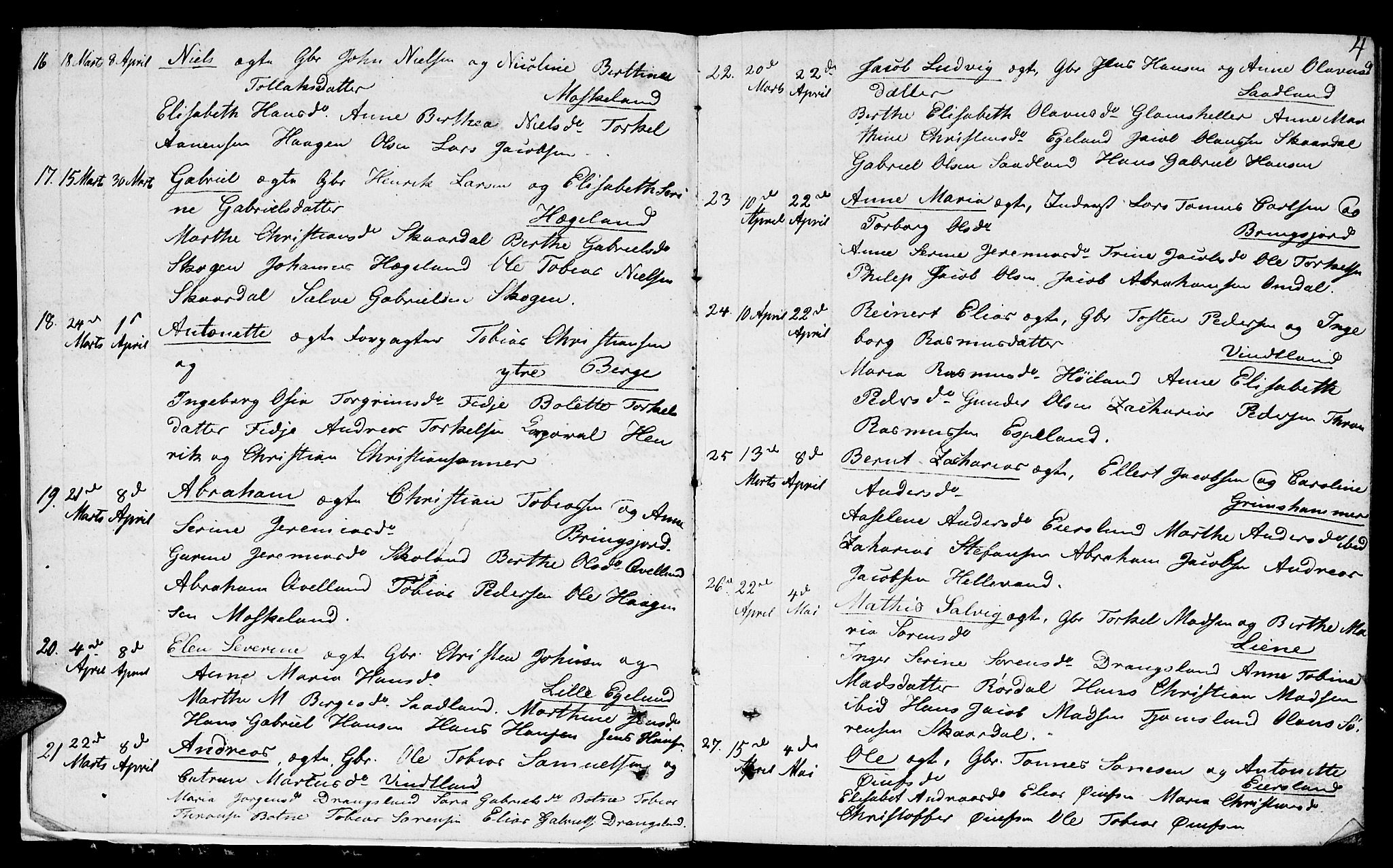 Lyngdal sokneprestkontor, AV/SAK-1111-0029/F/Fb/Fbc/L0002: Parish register (copy) no. B 2, 1849-1864, p. 4