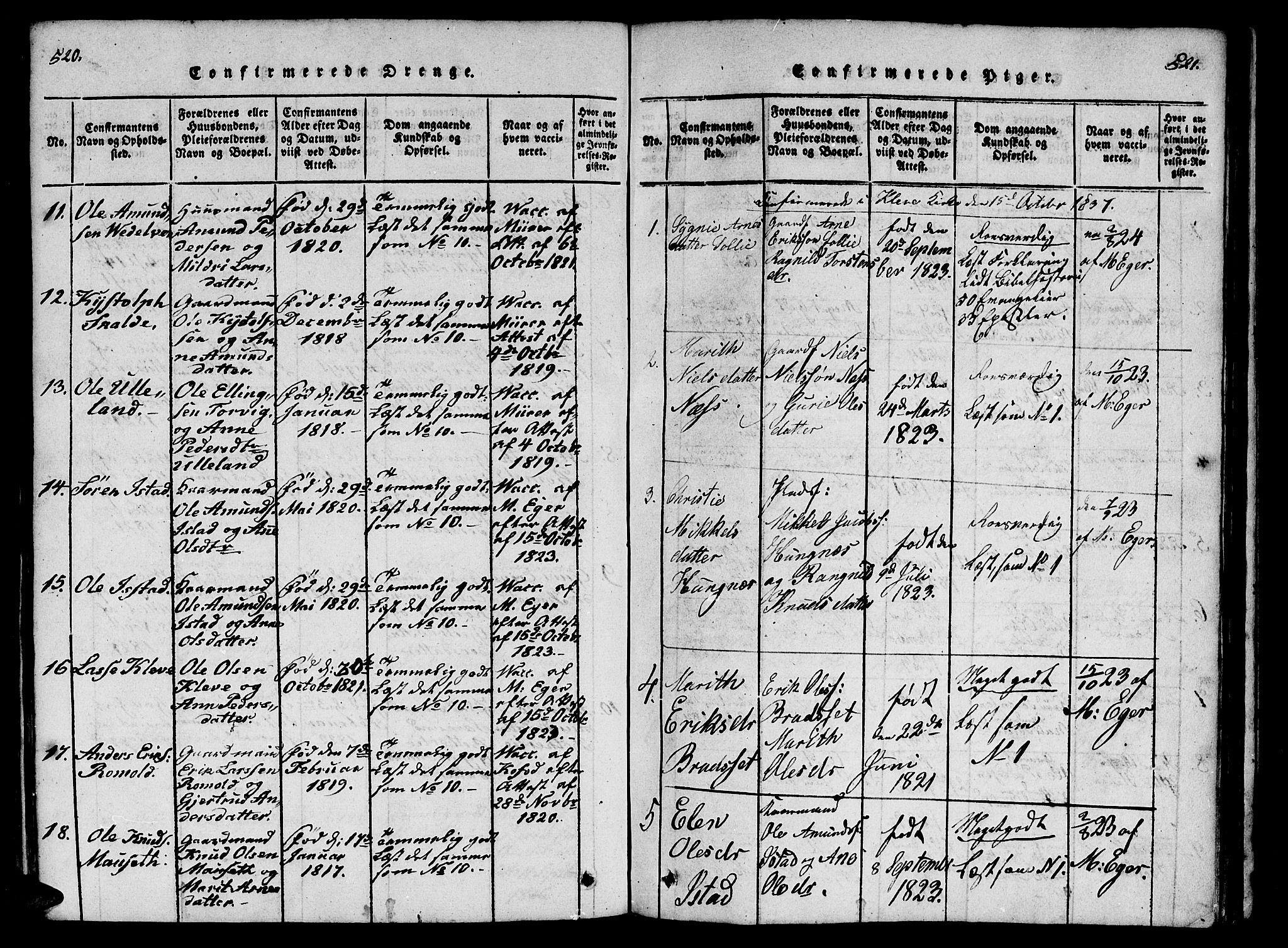 Ministerialprotokoller, klokkerbøker og fødselsregistre - Møre og Romsdal, AV/SAT-A-1454/557/L0679: Parish register (official) no. 557A01, 1818-1843, p. 520-521