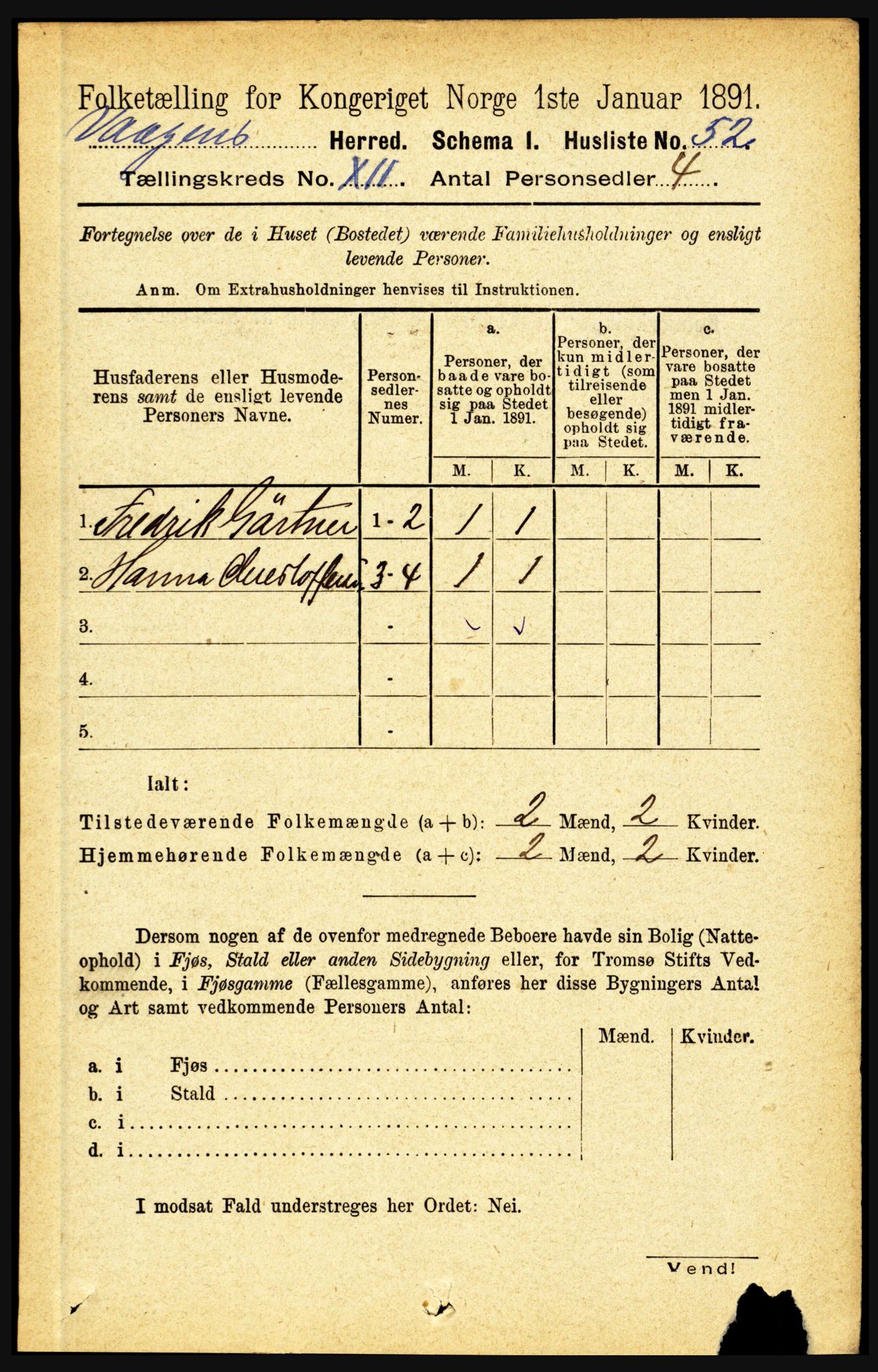 RA, 1891 census for 1865 Vågan, 1891, p. 2885