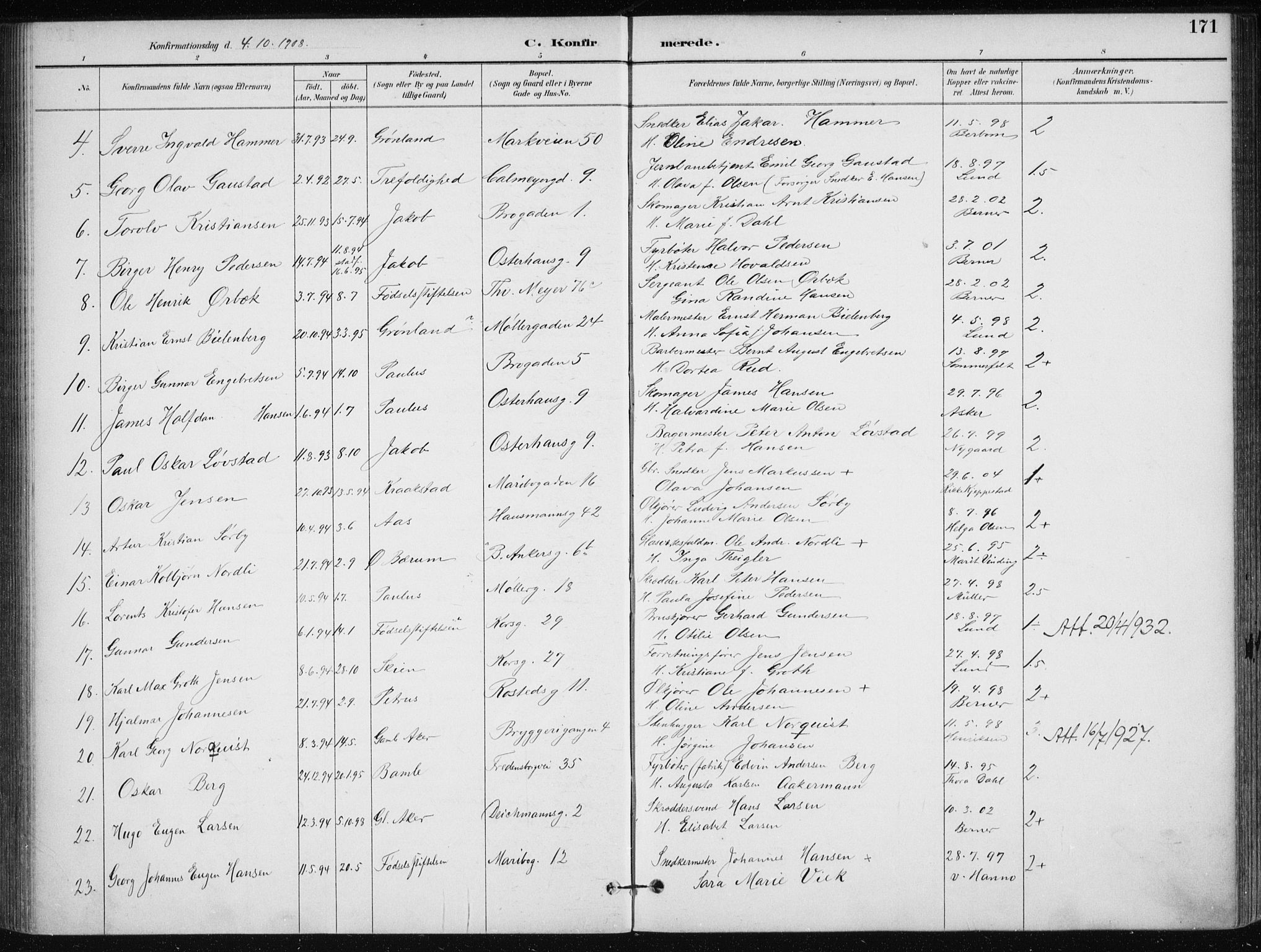 Jakob prestekontor Kirkebøker, SAO/A-10850/F/Fa/L0008: Parish register (official) no. 8, 1892-1924, p. 171