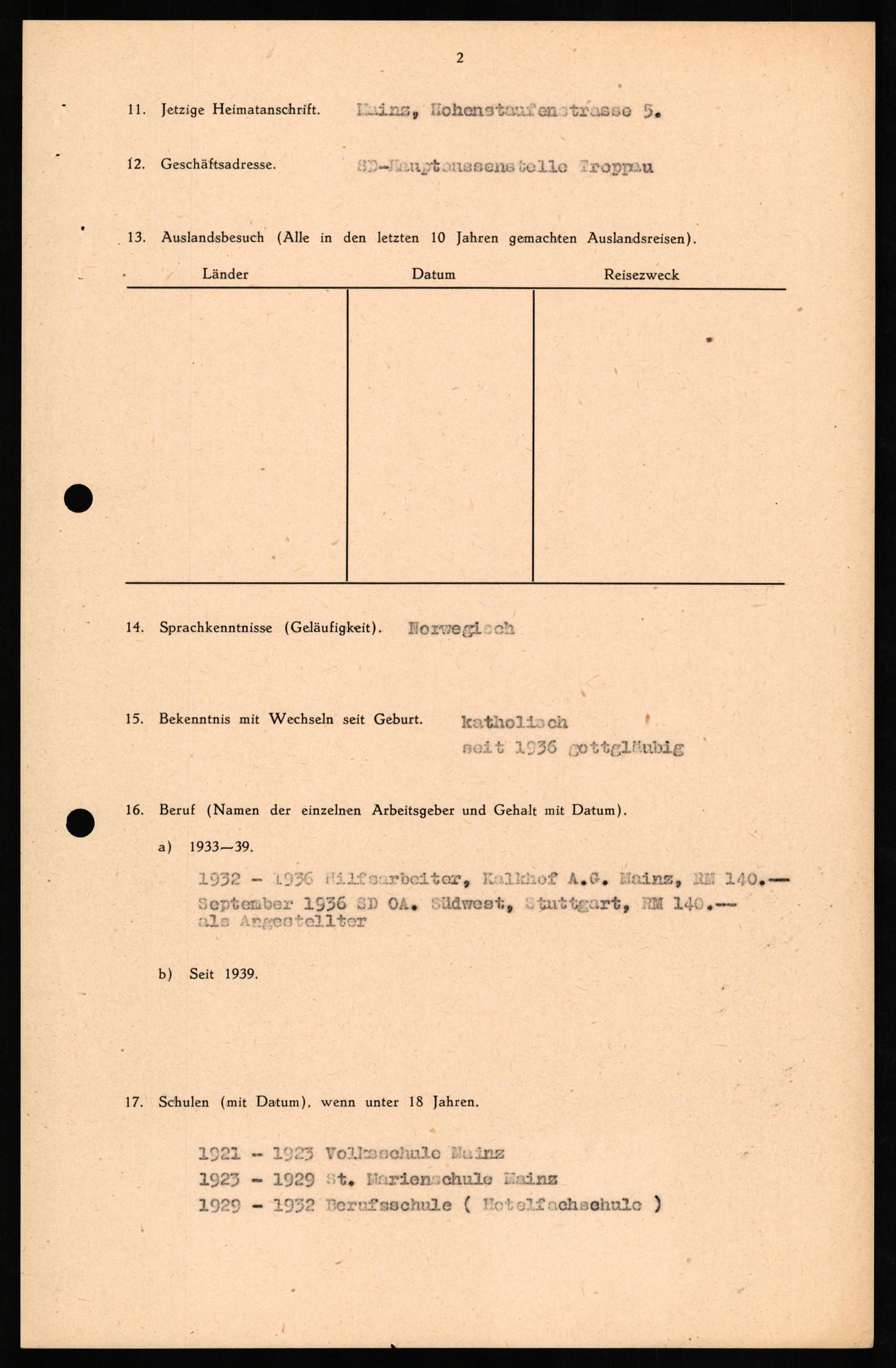 Forsvaret, Forsvarets overkommando II, AV/RA-RAFA-3915/D/Db/L0020: CI Questionaires. Tyske okkupasjonsstyrker i Norge. Tyskere., 1945-1946, p. 133