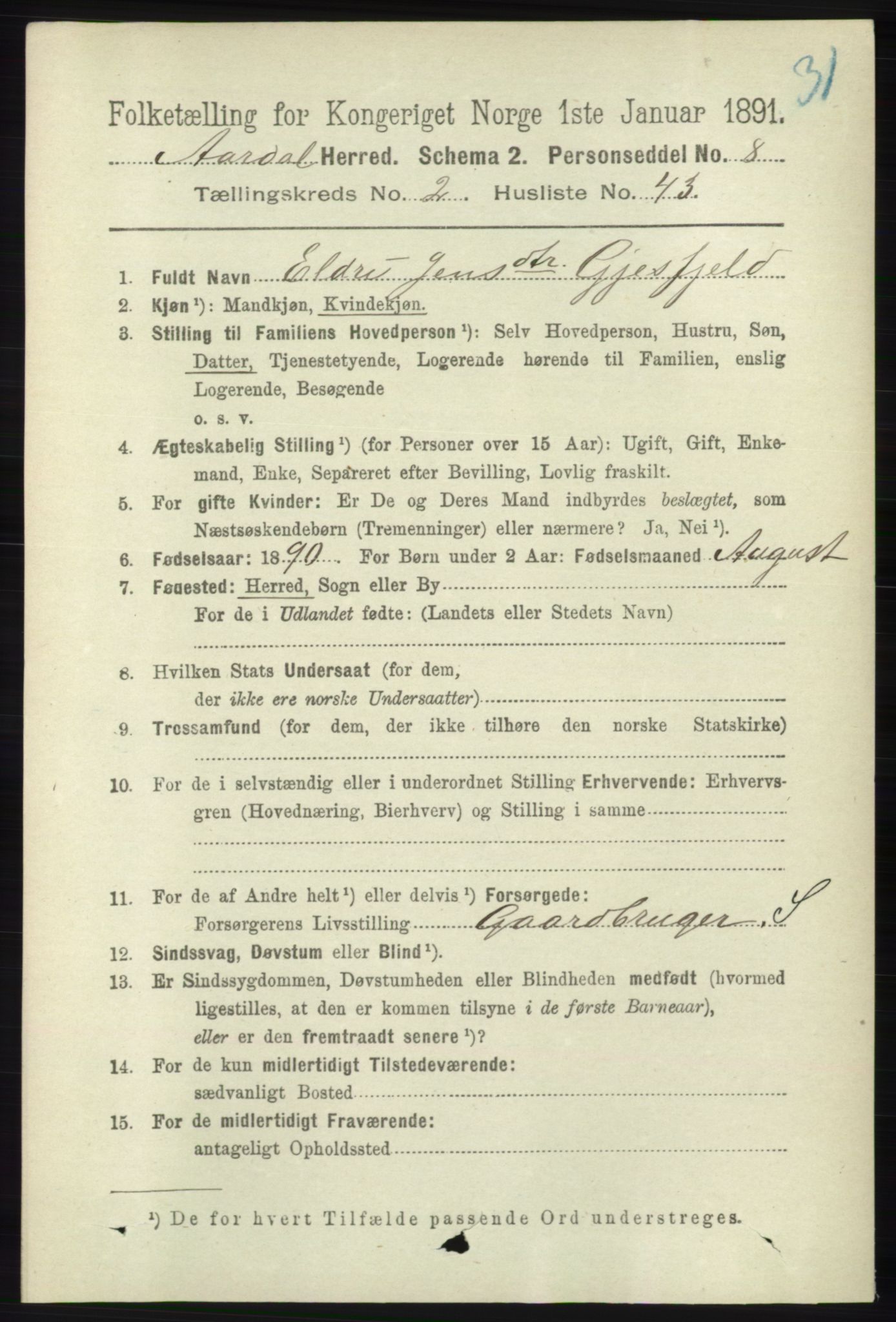 RA, 1891 census for 1131 Årdal, 1891, p. 778