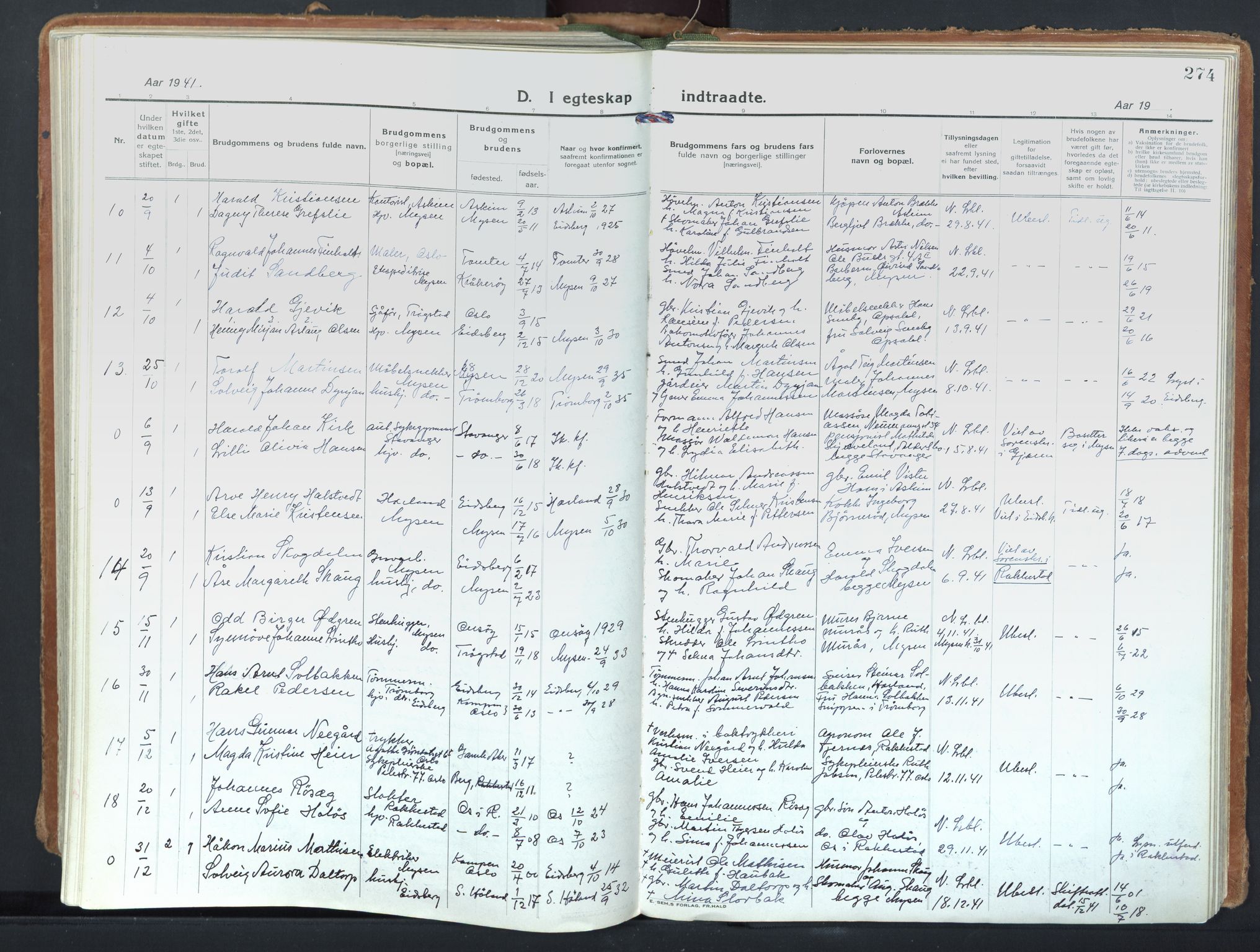 Eidsberg prestekontor Kirkebøker, SAO/A-10905/F/Fd/L0001: Parish register (official) no. IV 1, 1921-1948, p. 274