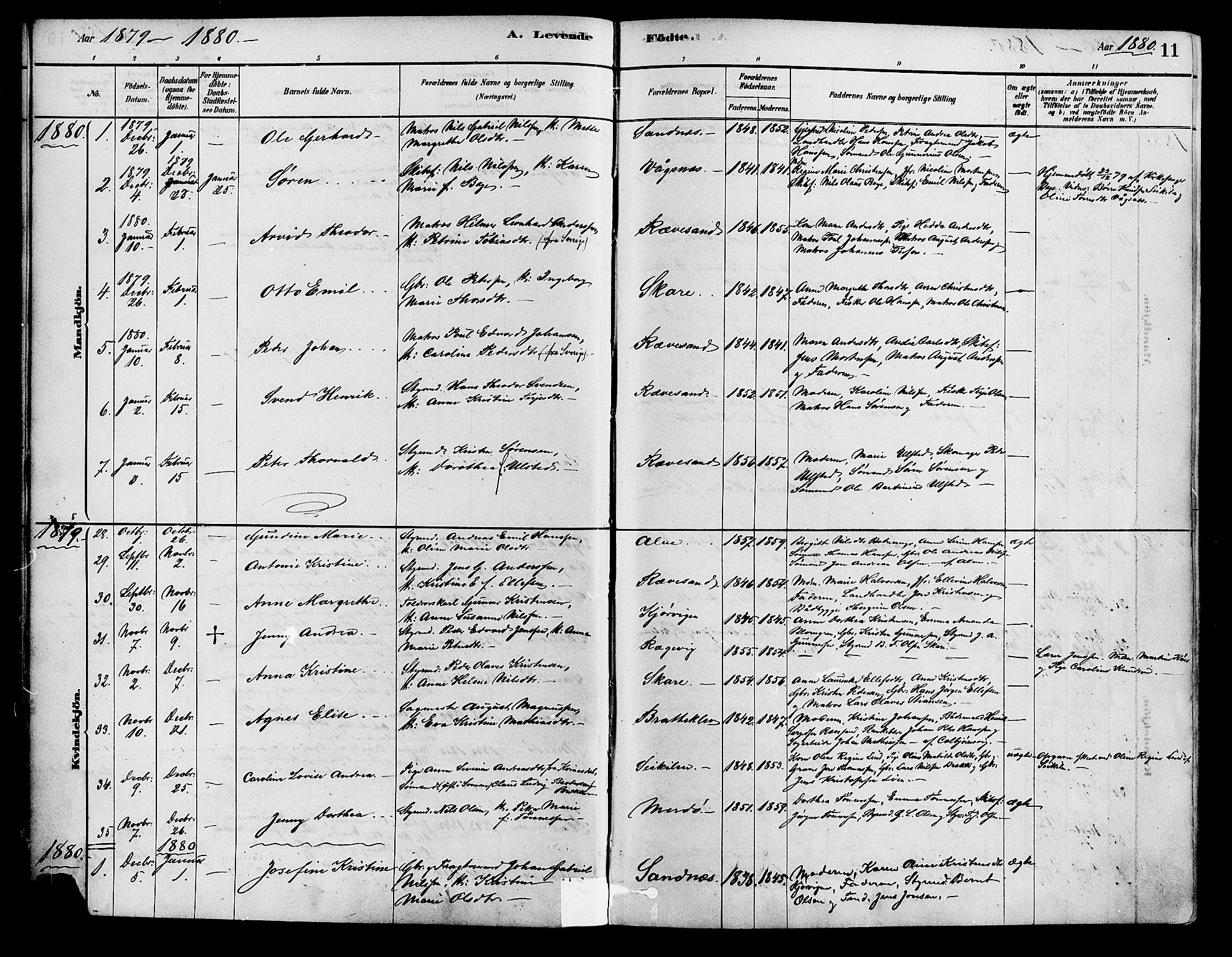 Tromøy sokneprestkontor, AV/SAK-1111-0041/F/Fa/L0009: Parish register (official) no. A 9, 1878-1896, p. 11