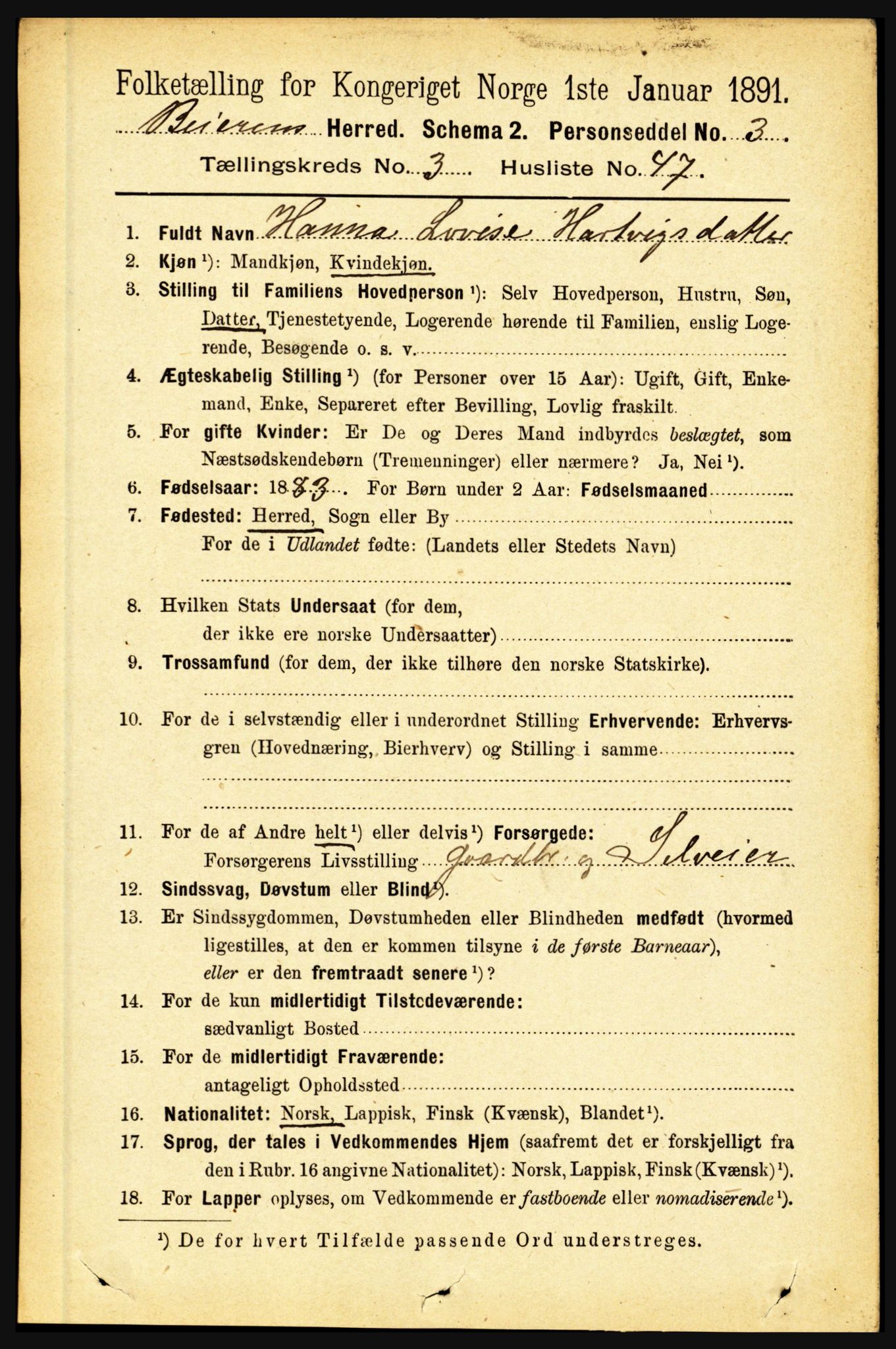 RA, 1891 census for 1839 Beiarn, 1891, p. 1303