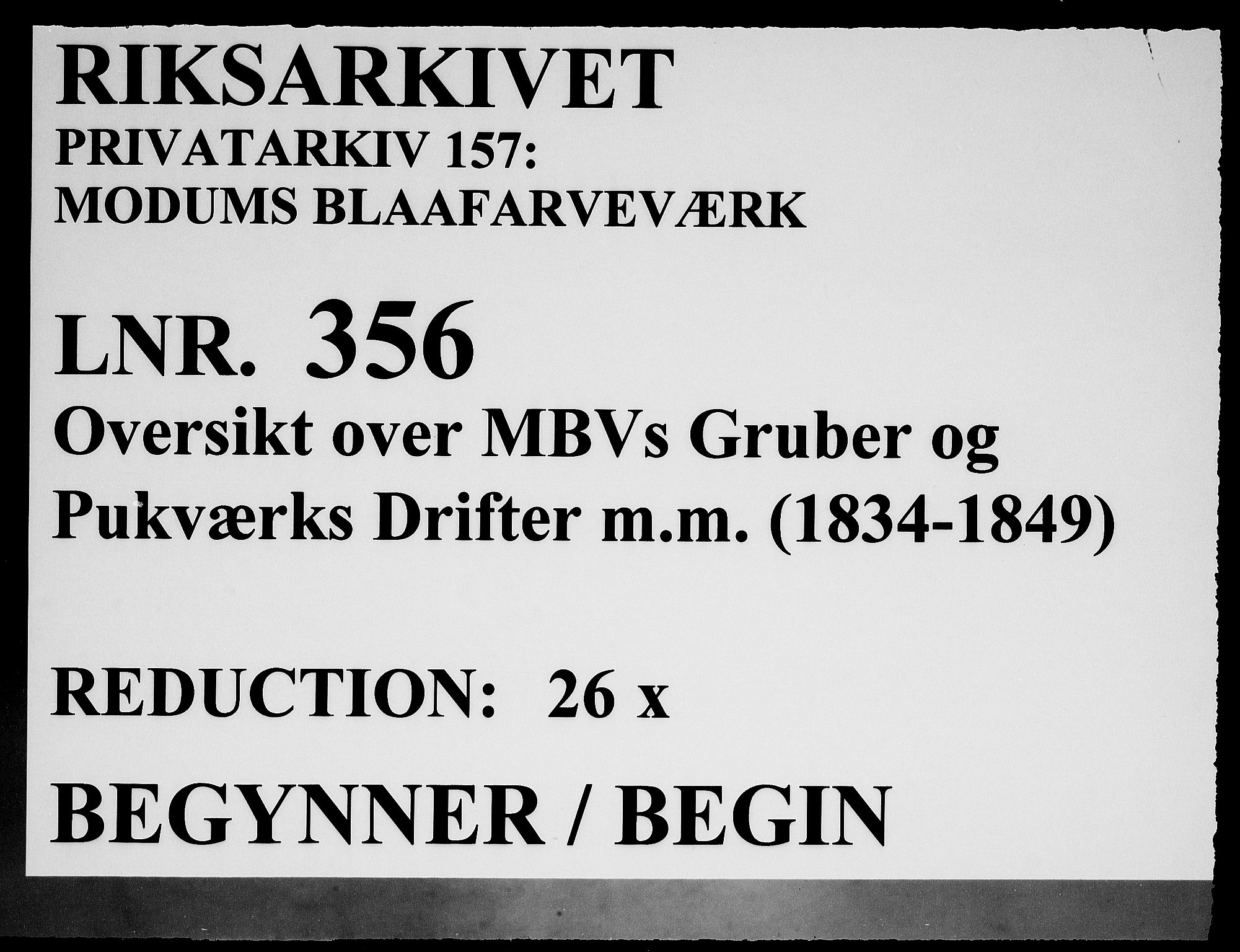 Modums Blaafarveværk, RA/PA-0157/G/Ge/L0356/0002: -- / Indberetning over Malmtransporten med Værkets Hæster, 1834-1849, p. 1