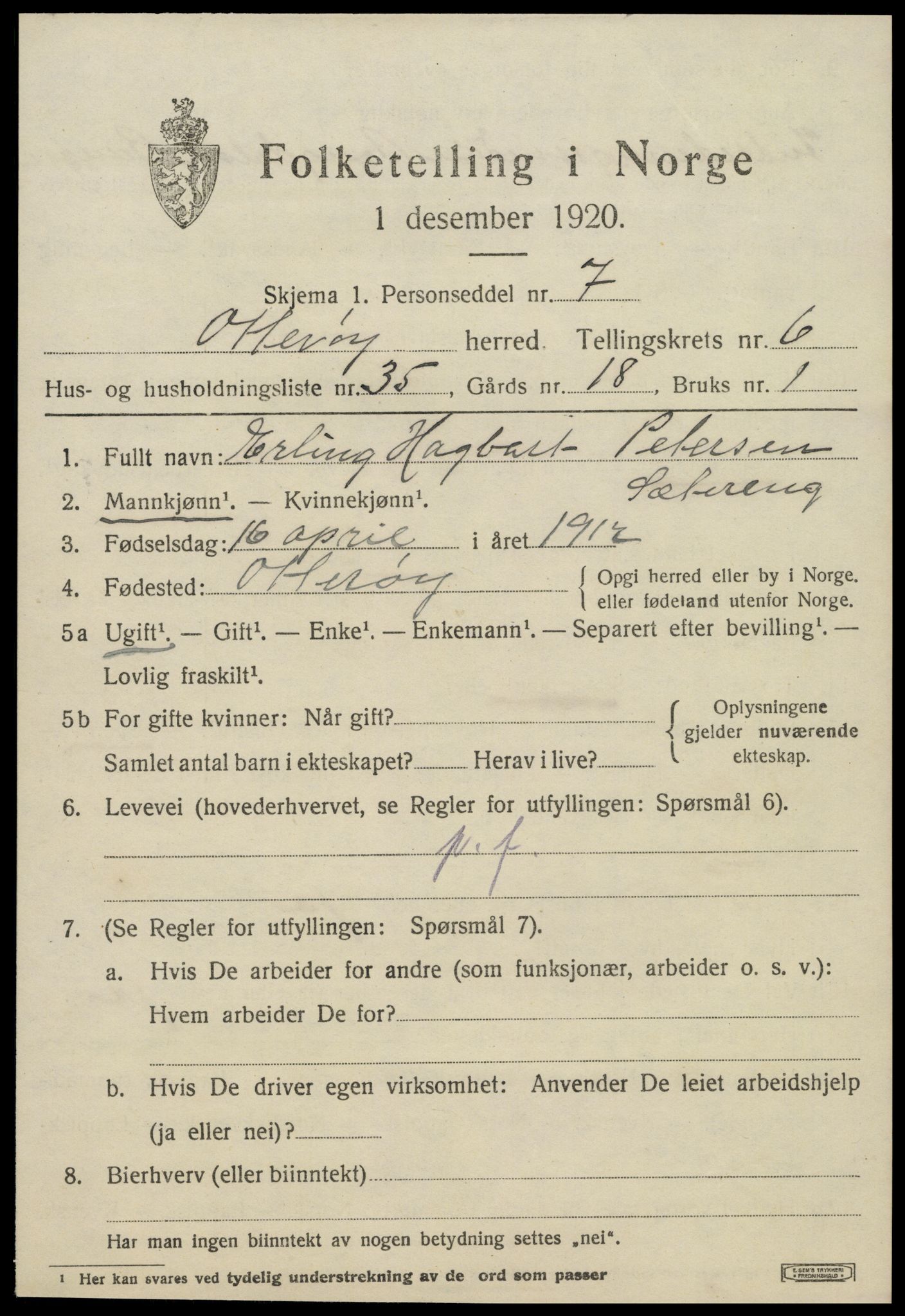 SAT, 1920 census for Otterøy, 1920, p. 2593