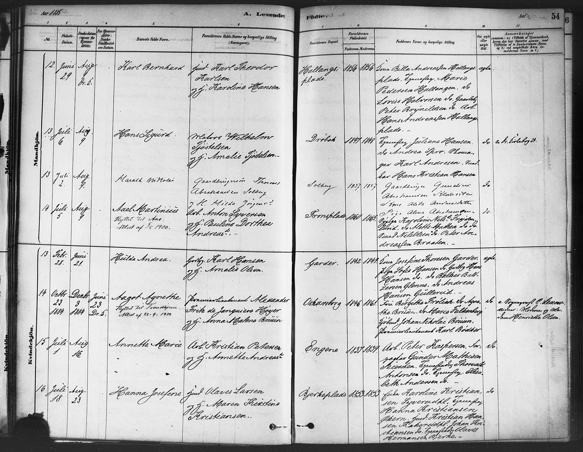 Drøbak prestekontor Kirkebøker, AV/SAO-A-10142a/F/Fc/L0002: Parish register (official) no. III 2, 1878-1891, p. 54