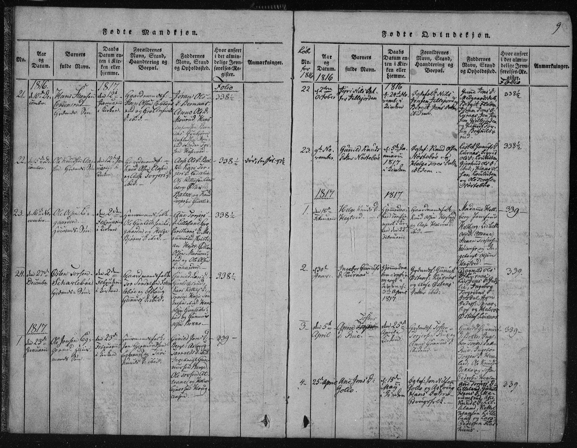 Tinn kirkebøker, SAKO/A-308/F/Fa/L0004: Parish register (official) no. I 4, 1815-1843, p. 8b-9a