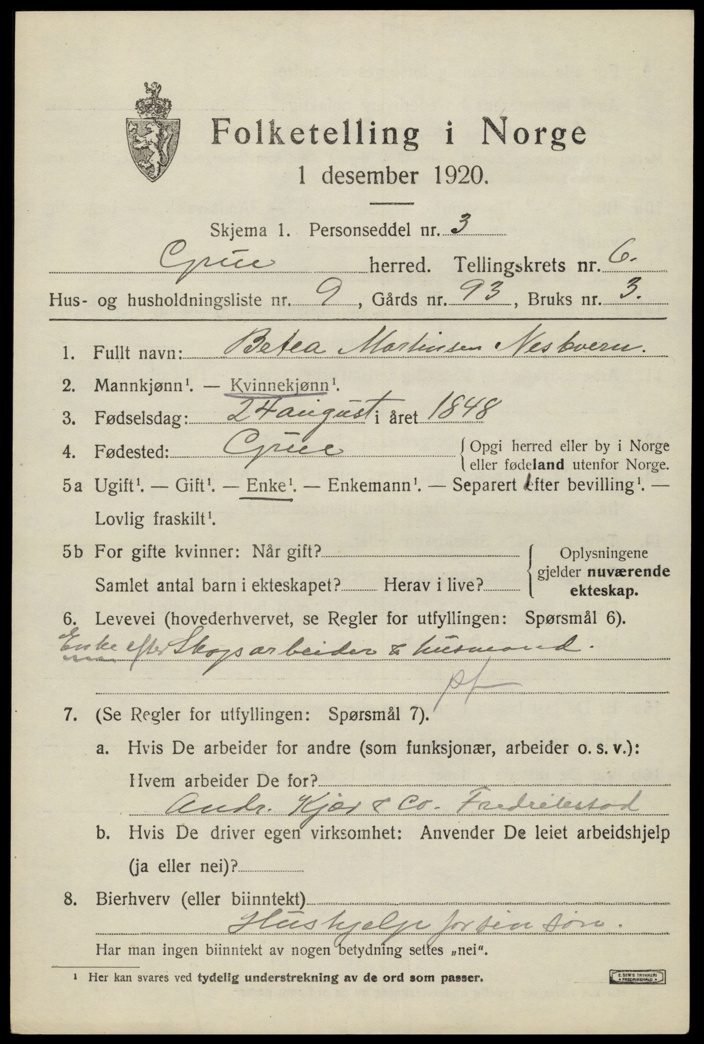 SAH, 1920 census for Grue, 1920, p. 6029