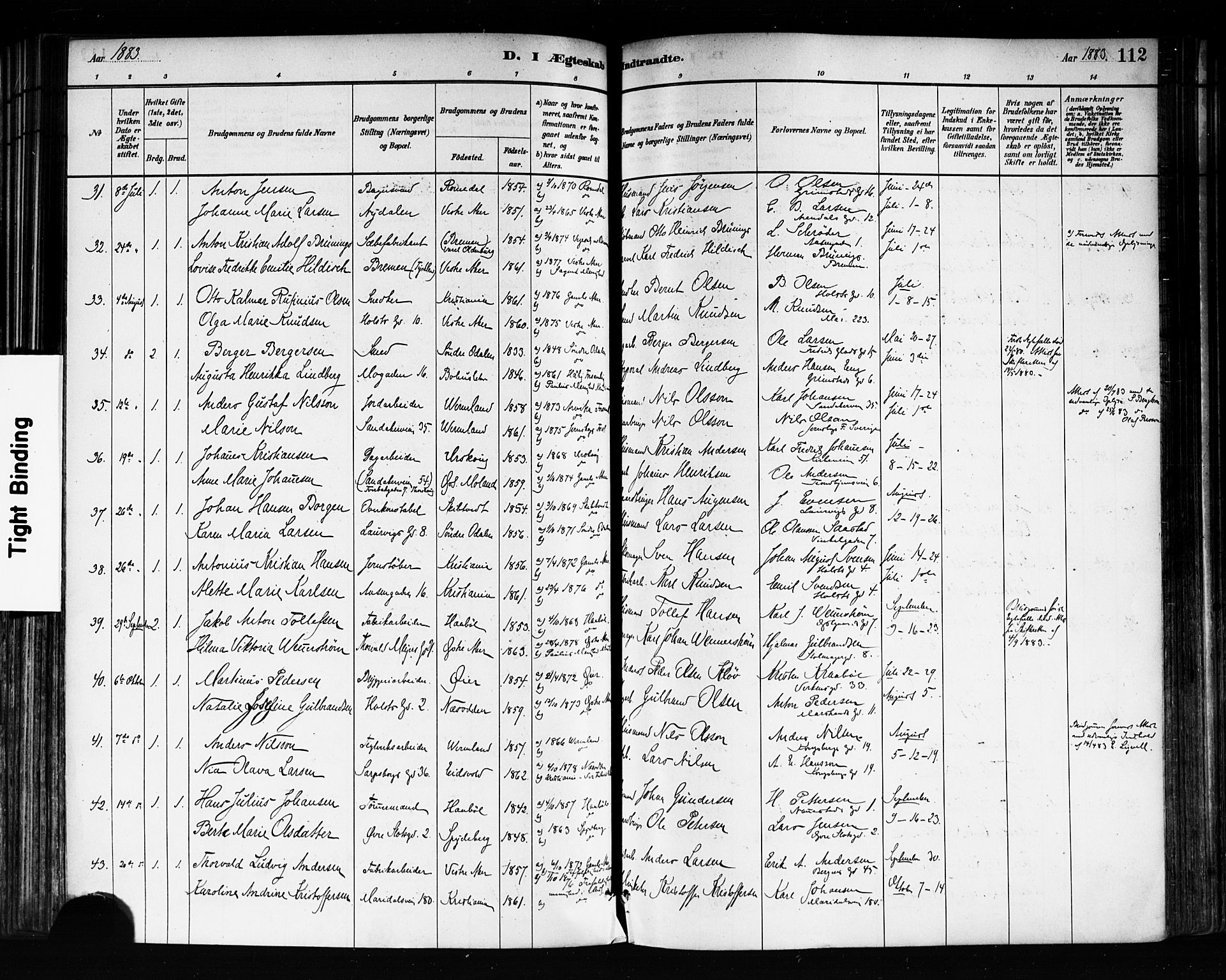 Sagene prestekontor Kirkebøker, AV/SAO-A-10796/F/L0002: Parish register (official) no. 2, 1880-1897, p. 112