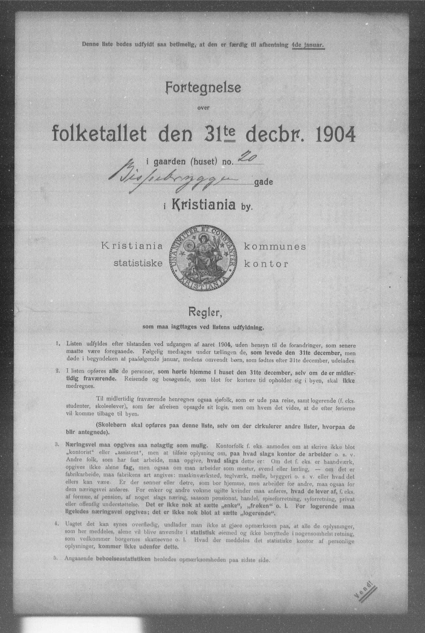 OBA, Municipal Census 1904 for Kristiania, 1904, p. 1188