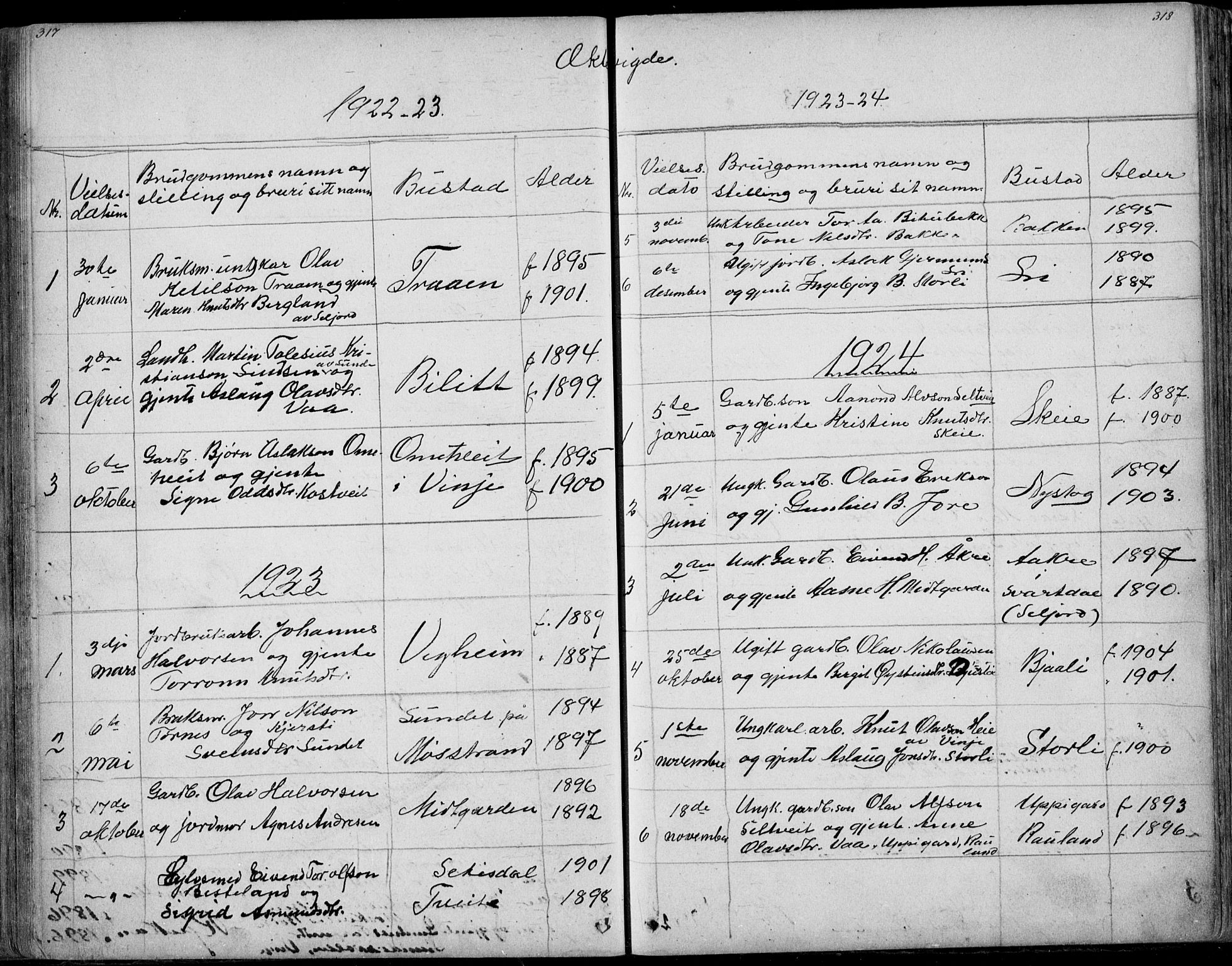 Rauland kirkebøker, SAKO/A-292/G/Ga/L0002: Parish register (copy) no. I 2, 1849-1935, p. 317-318