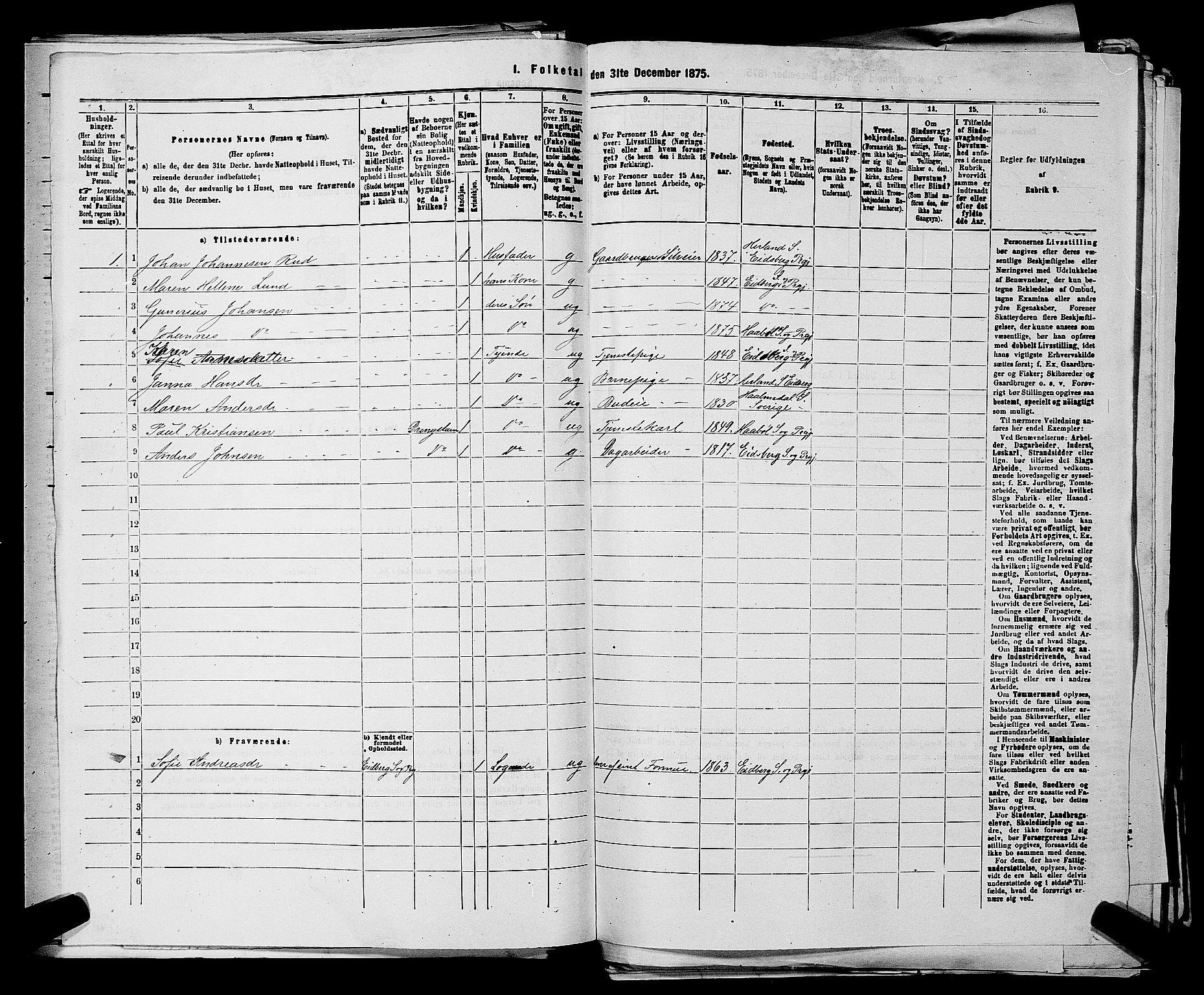 RA, 1875 census for 0138P Hobøl, 1875, p. 739