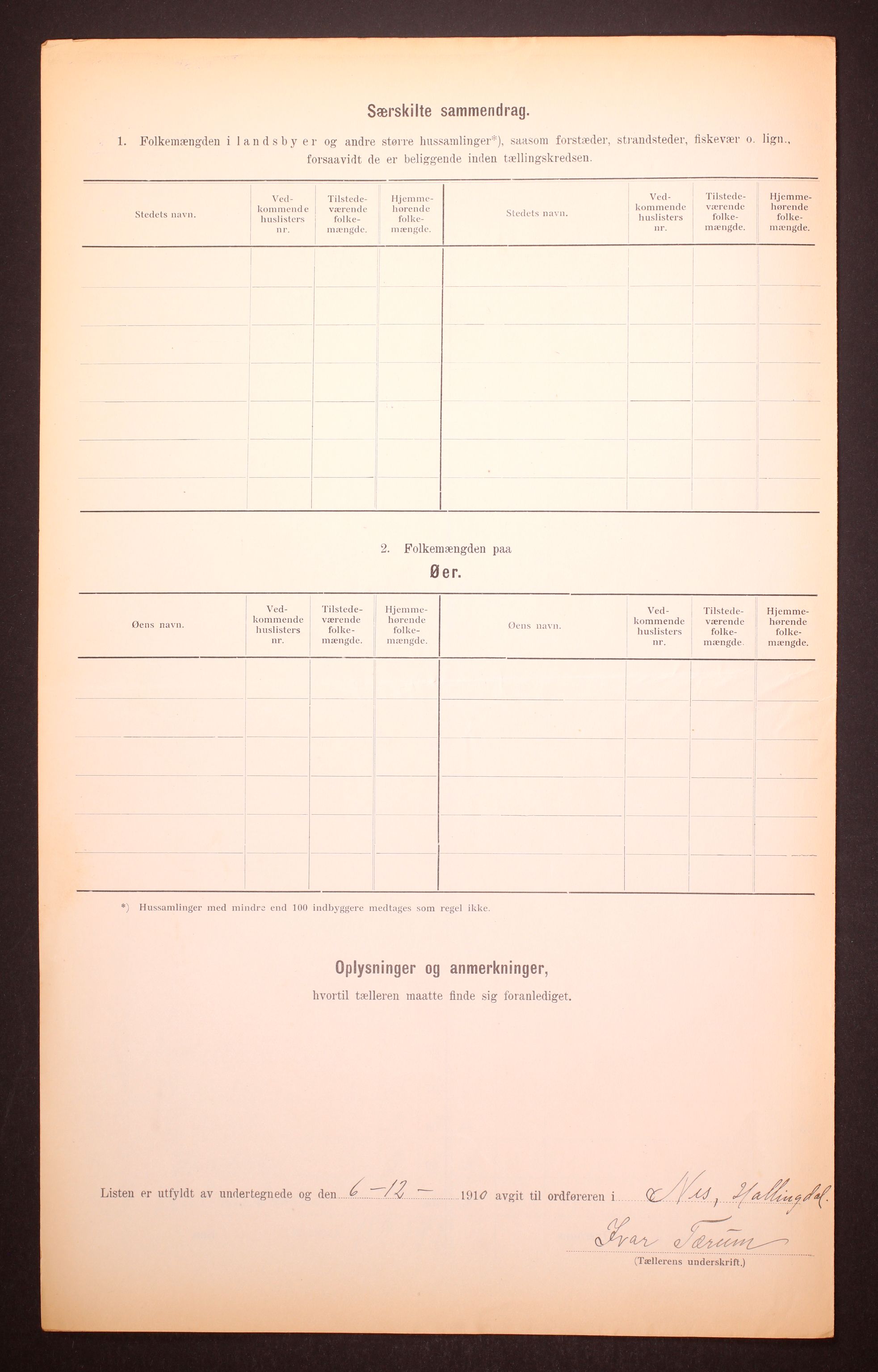 RA, 1910 census for Nes, 1910, p. 6