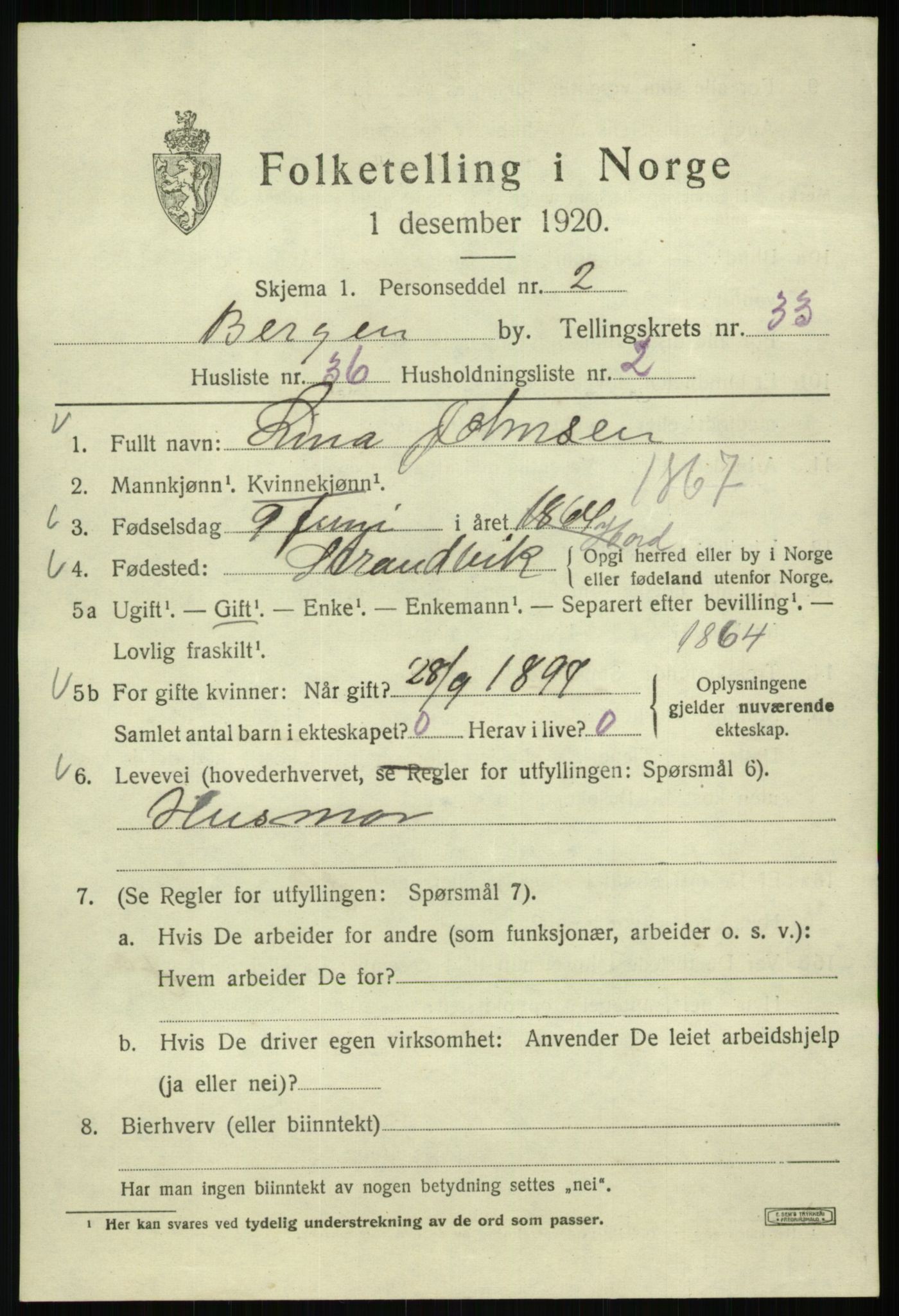 SAB, 1920 census for Bergen, 1920, p. 100326