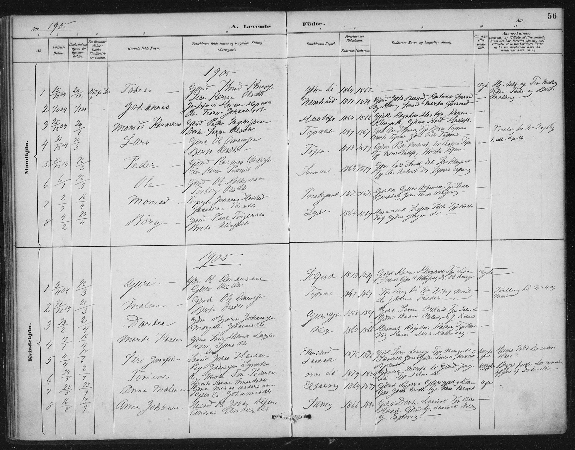 Nedstrand sokneprestkontor, SAST/A-101841/01/IV: Parish register (official) no. A 12, 1887-1915, p. 56