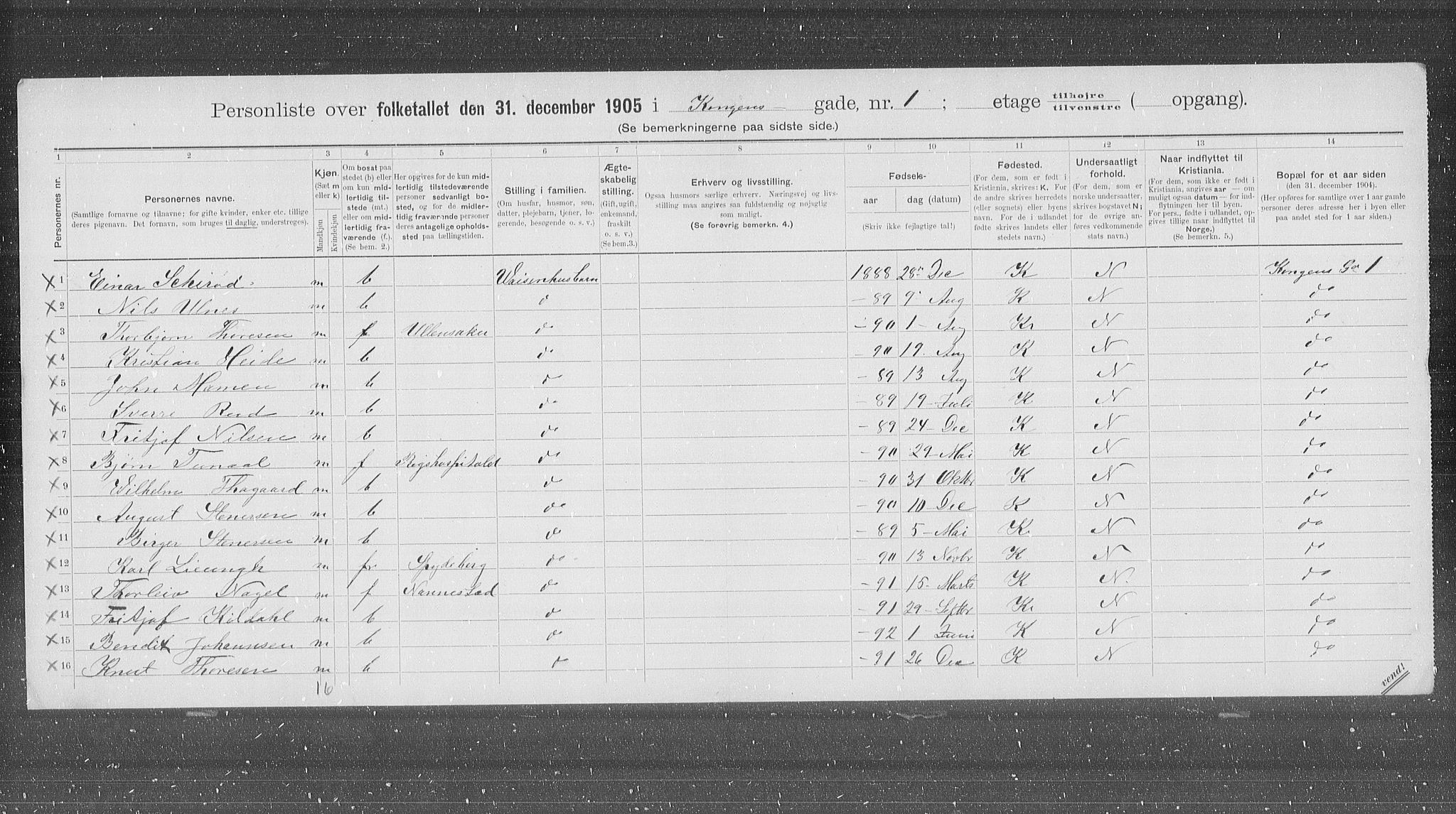 OBA, Municipal Census 1905 for Kristiania, 1905, p. 27613