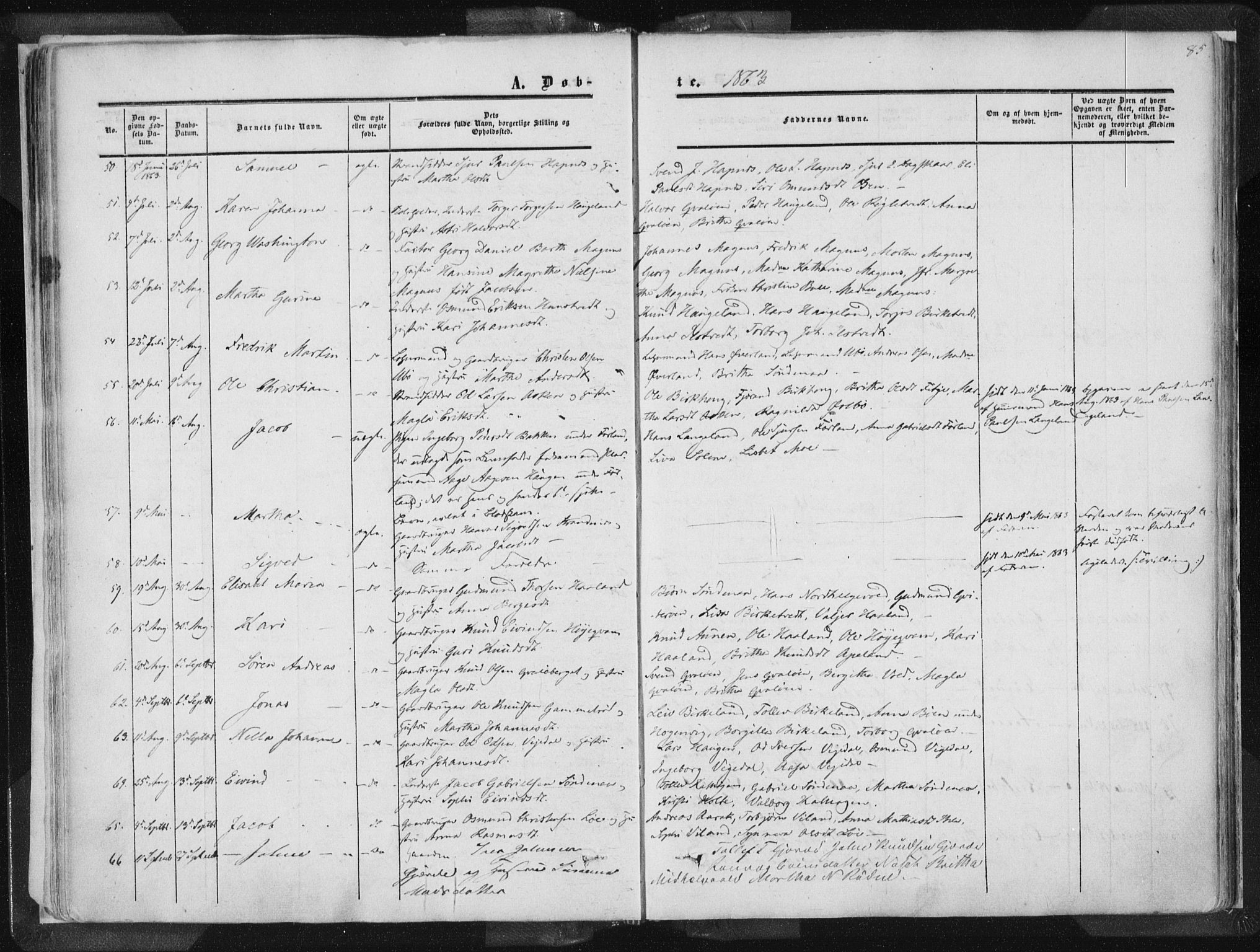 Vikedal sokneprestkontor, SAST/A-101840/01/IV: Parish register (official) no. A 6.1, 1851-1867, p. 85
