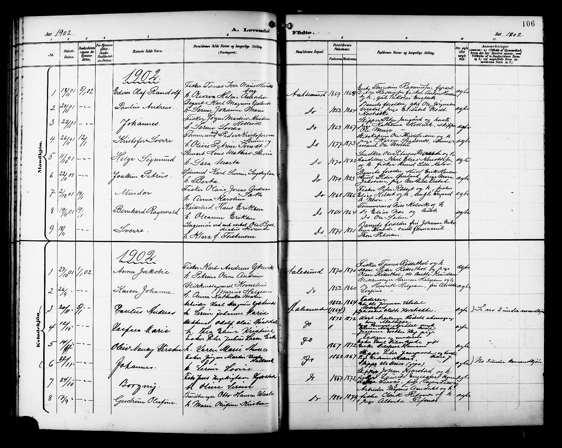 Ministerialprotokoller, klokkerbøker og fødselsregistre - Møre og Romsdal, AV/SAT-A-1454/529/L0468: Parish register (copy) no. 529C05, 1897-1908, p. 106