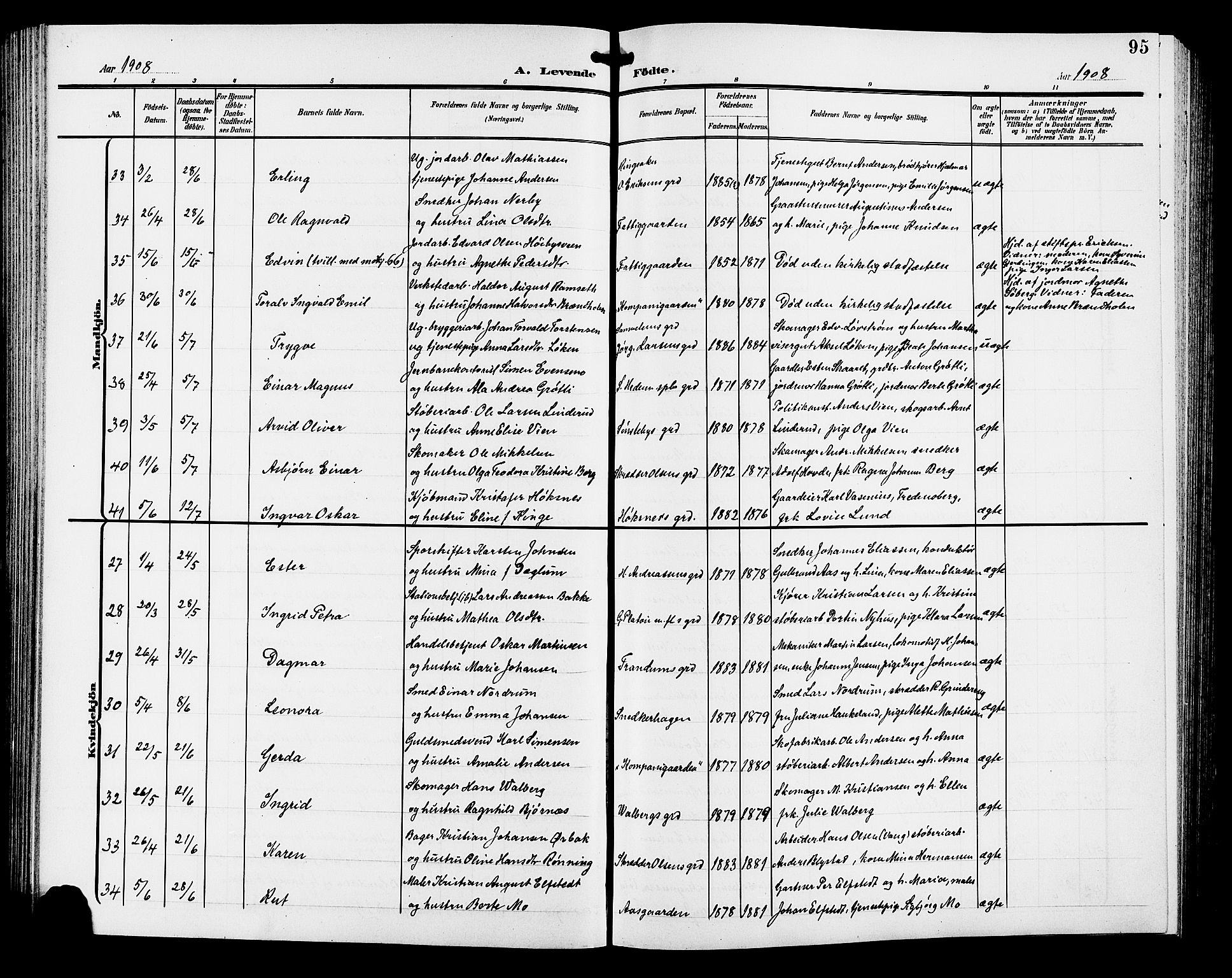 Hamar prestekontor, AV/SAH-DOMPH-002/H/Ha/Hab/L0001: Parish register (copy) no. 1, 1899-1914, p. 95