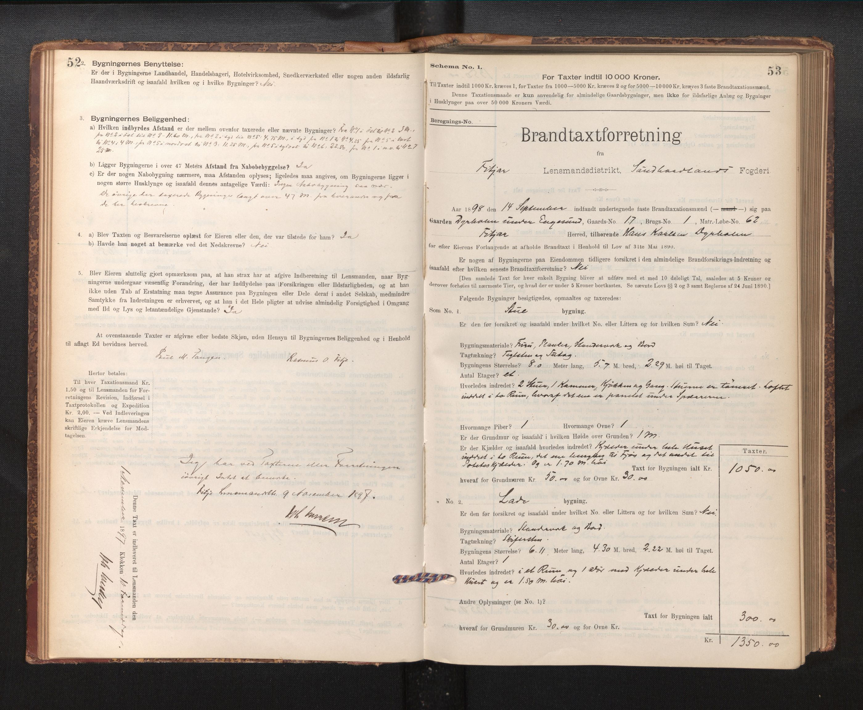 Lensmannen i Fitjar, SAB/A-32001/0012/L0001: Branntakstprotokoll, skjematakst, 1895-1948, p. 52-53