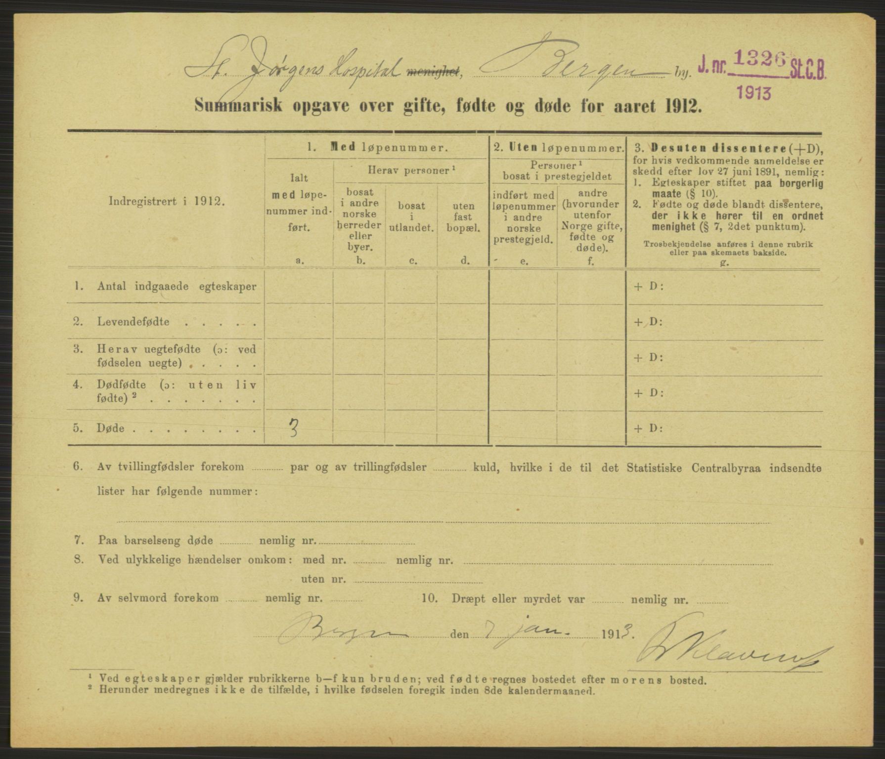 Statistisk sentralbyrå, Sosiodemografiske emner, Befolkning, RA/S-2228/D/Df/Dfb/Dfbb/L0052: Summariske oppgaver over gifte, fødte og døde for hele landet., 1912, p. 841