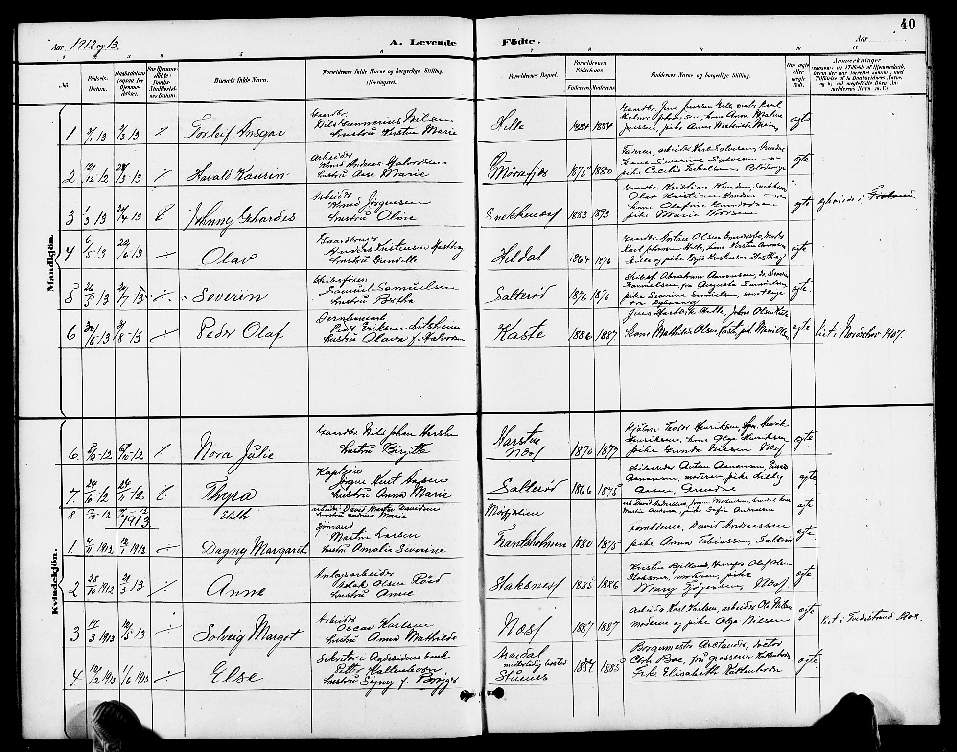 Austre Moland sokneprestkontor, AV/SAK-1111-0001/F/Fb/Fbb/L0002: Parish register (copy) no. B 2, 1894-1918, p. 40