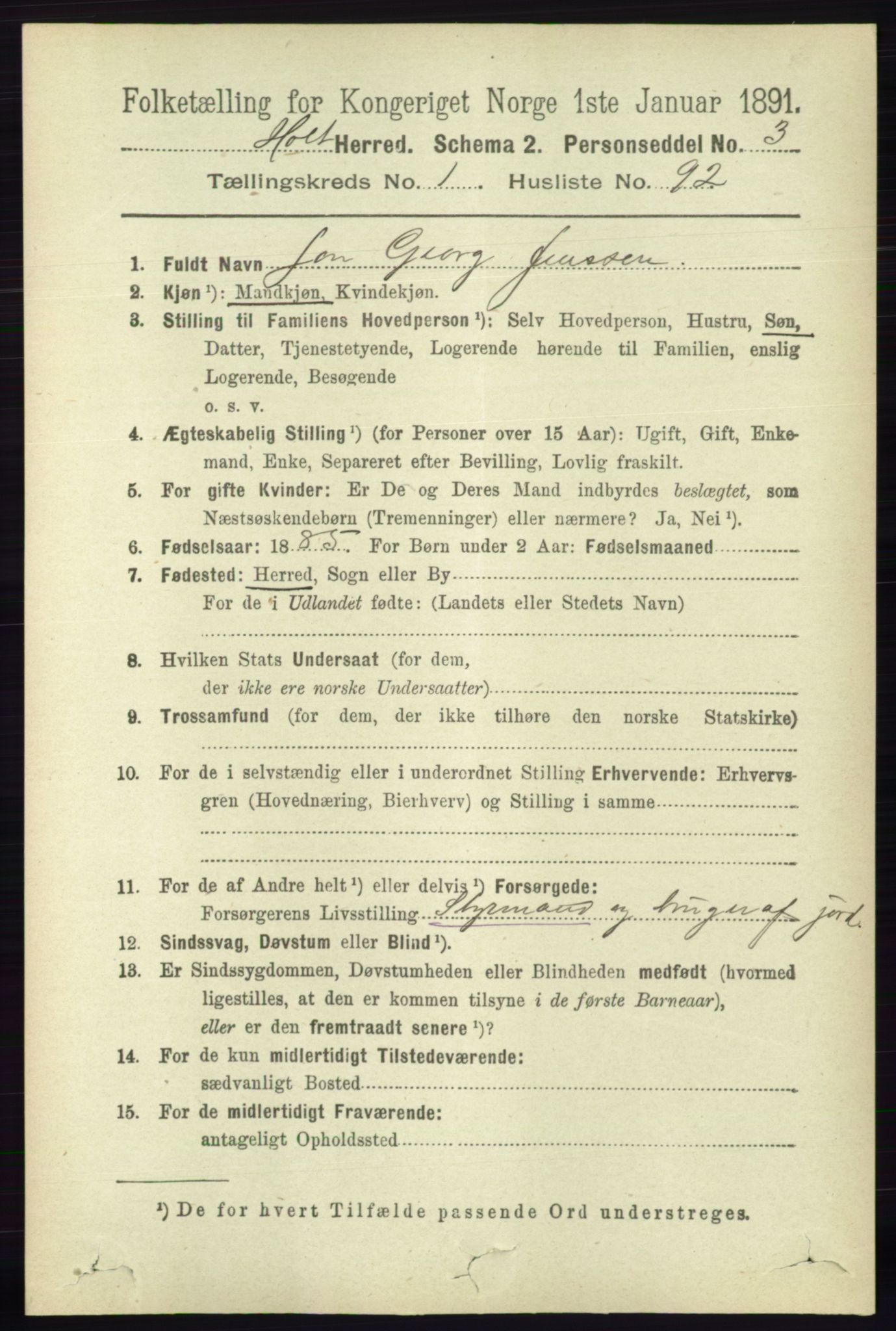 RA, 1891 census for 0914 Holt, 1891, p. 609