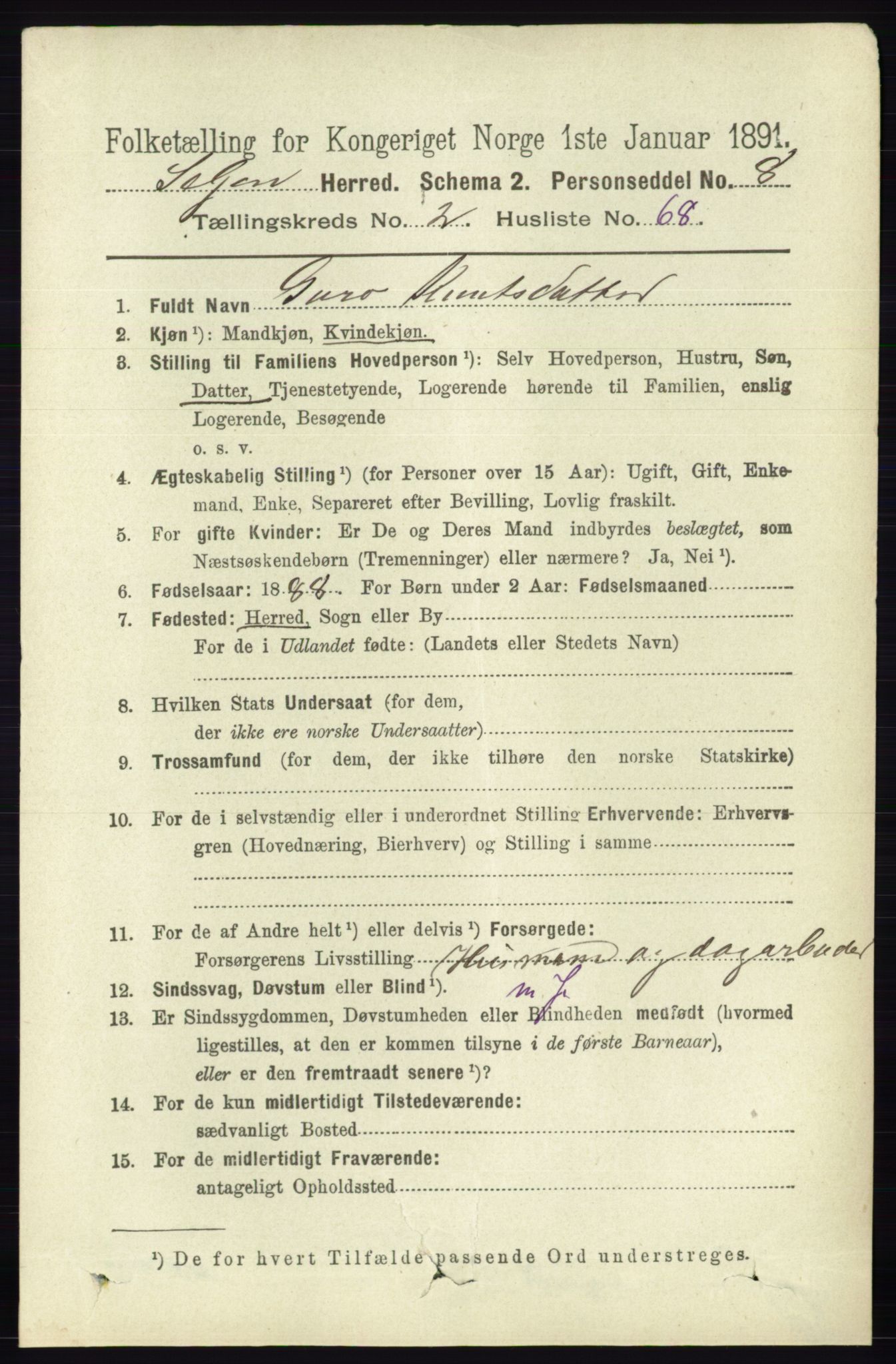 RA, 1891 census for 0828 Seljord, 1891, p. 932