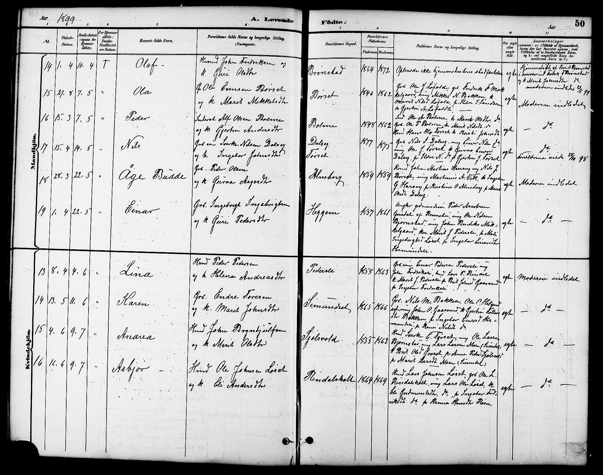 Ministerialprotokoller, klokkerbøker og fødselsregistre - Møre og Romsdal, SAT/A-1454/598/L1078: Parish register (copy) no. 598C03, 1892-1909, p. 50