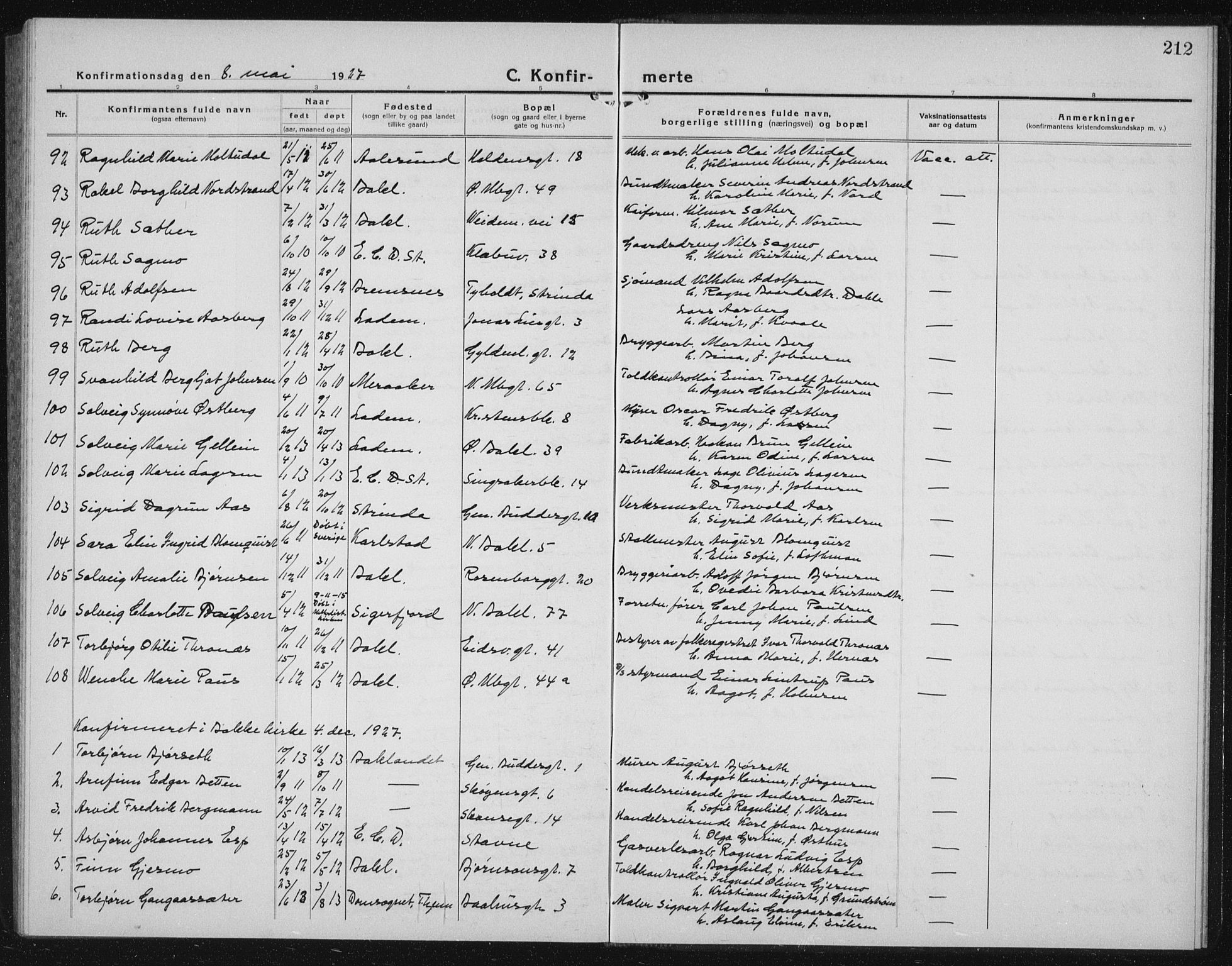 Ministerialprotokoller, klokkerbøker og fødselsregistre - Sør-Trøndelag, AV/SAT-A-1456/604/L0227: Parish register (copy) no. 604C10, 1923-1942, p. 212