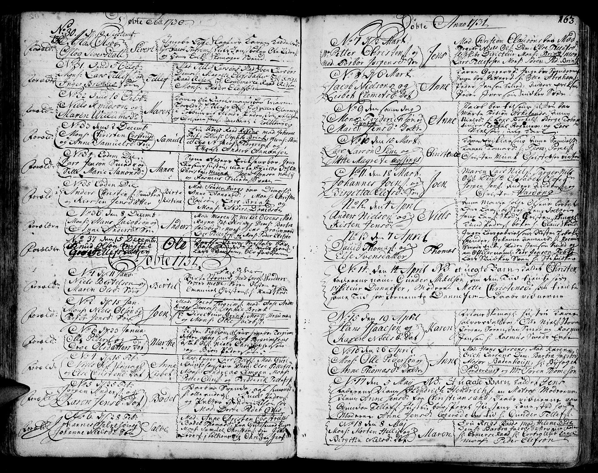 Arendal sokneprestkontor, Trefoldighet, SAK/1111-0040/F/Fa/L0001: Parish register (official) no. A 1, 1703-1815, p. 163
