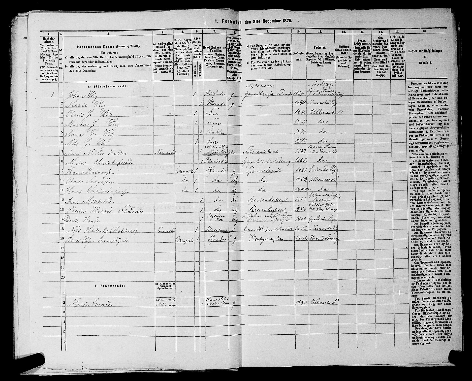 RA, 1875 census for 0235P Ullensaker, 1875, p. 1053